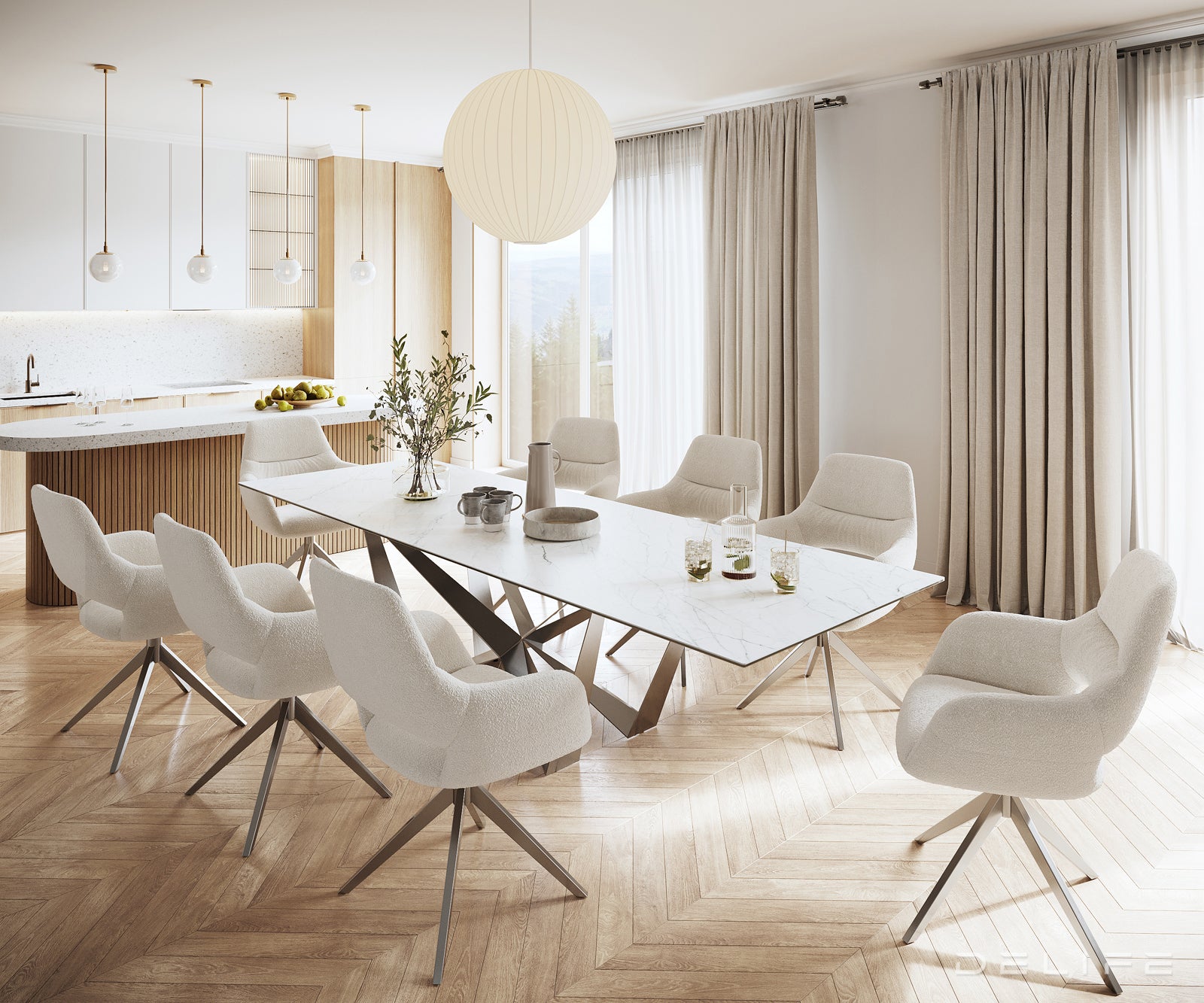 Jedilna miza z robom 300x100cm, Material: Laminam Statuarietto Ceramics