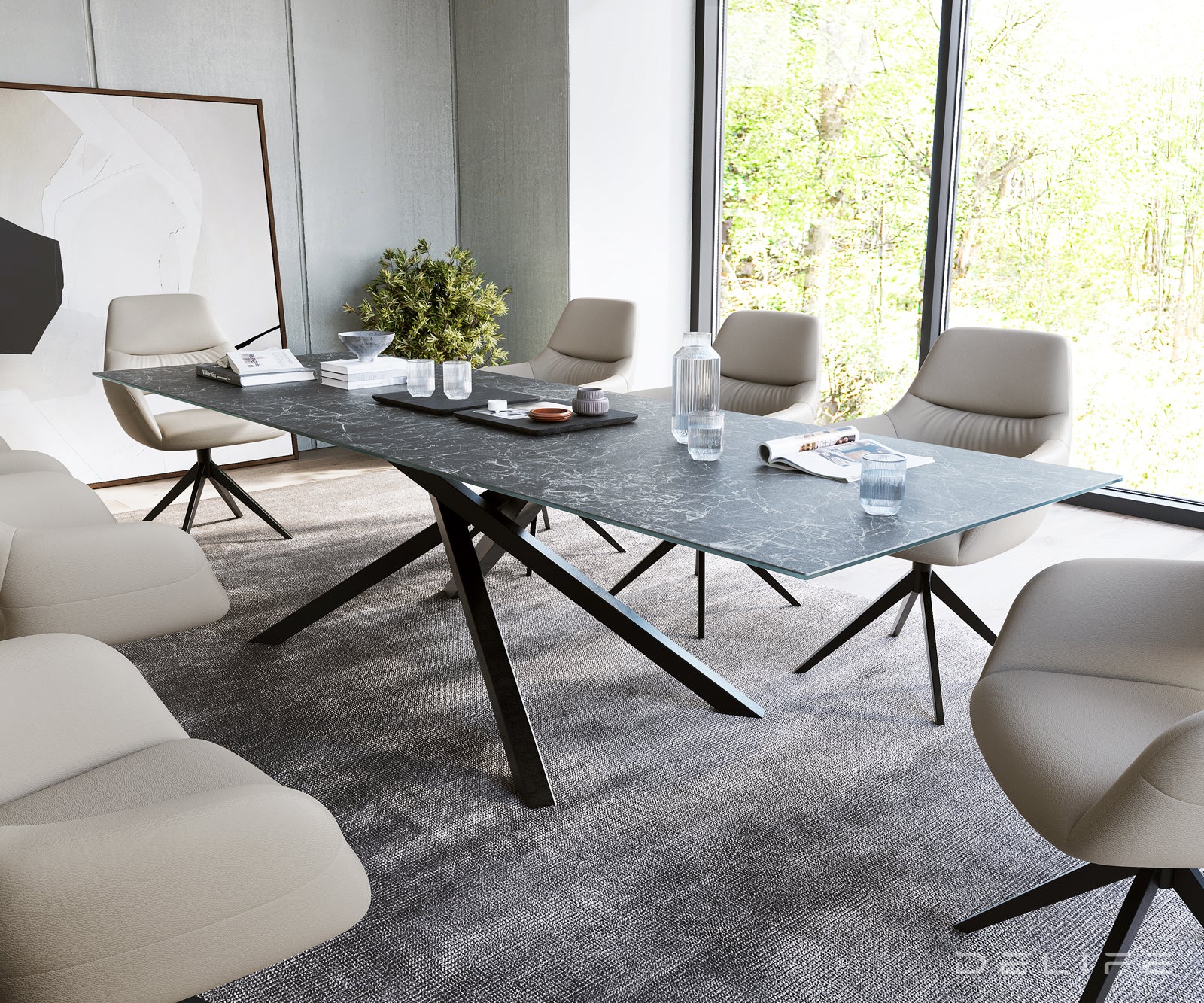 Jedilna miza z robom 300x100cm, Material: Keramika Laminam Nero Greco