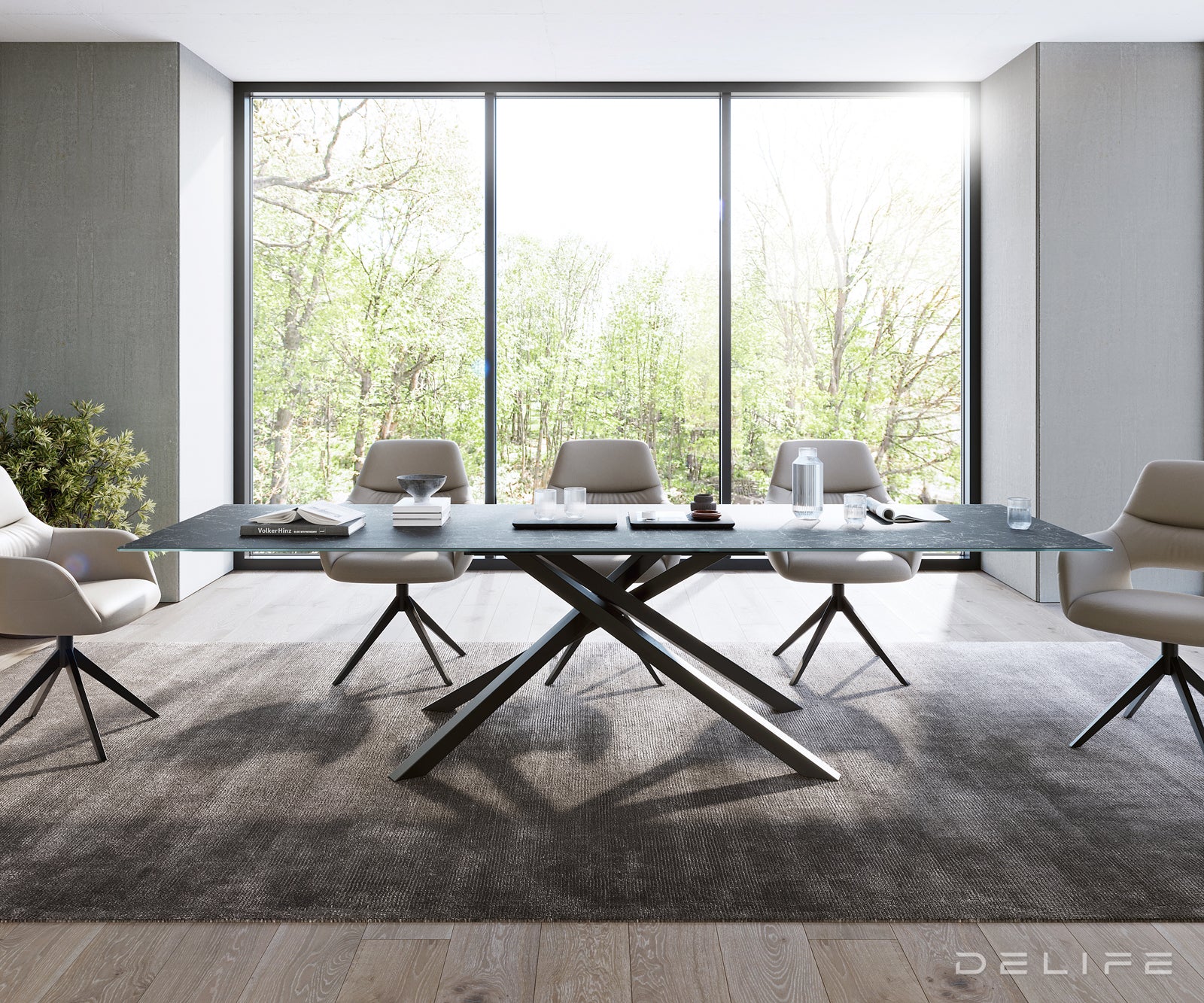Jedilna miza z robom 300x100cm, Material: Keramika Laminam Nero Greco