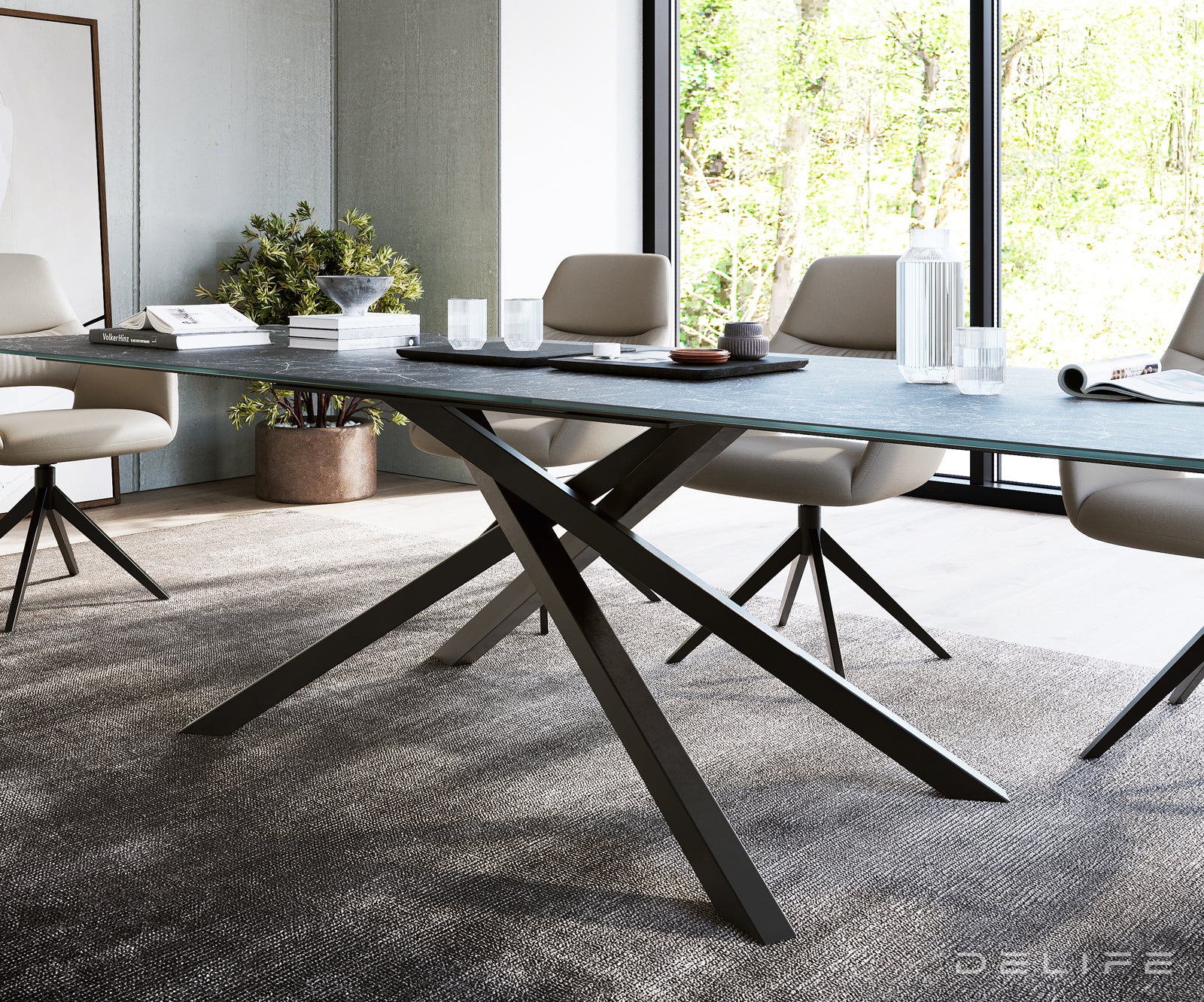 Jedilna miza z robom 300x100cm, Material: Keramika Laminam Nero Greco