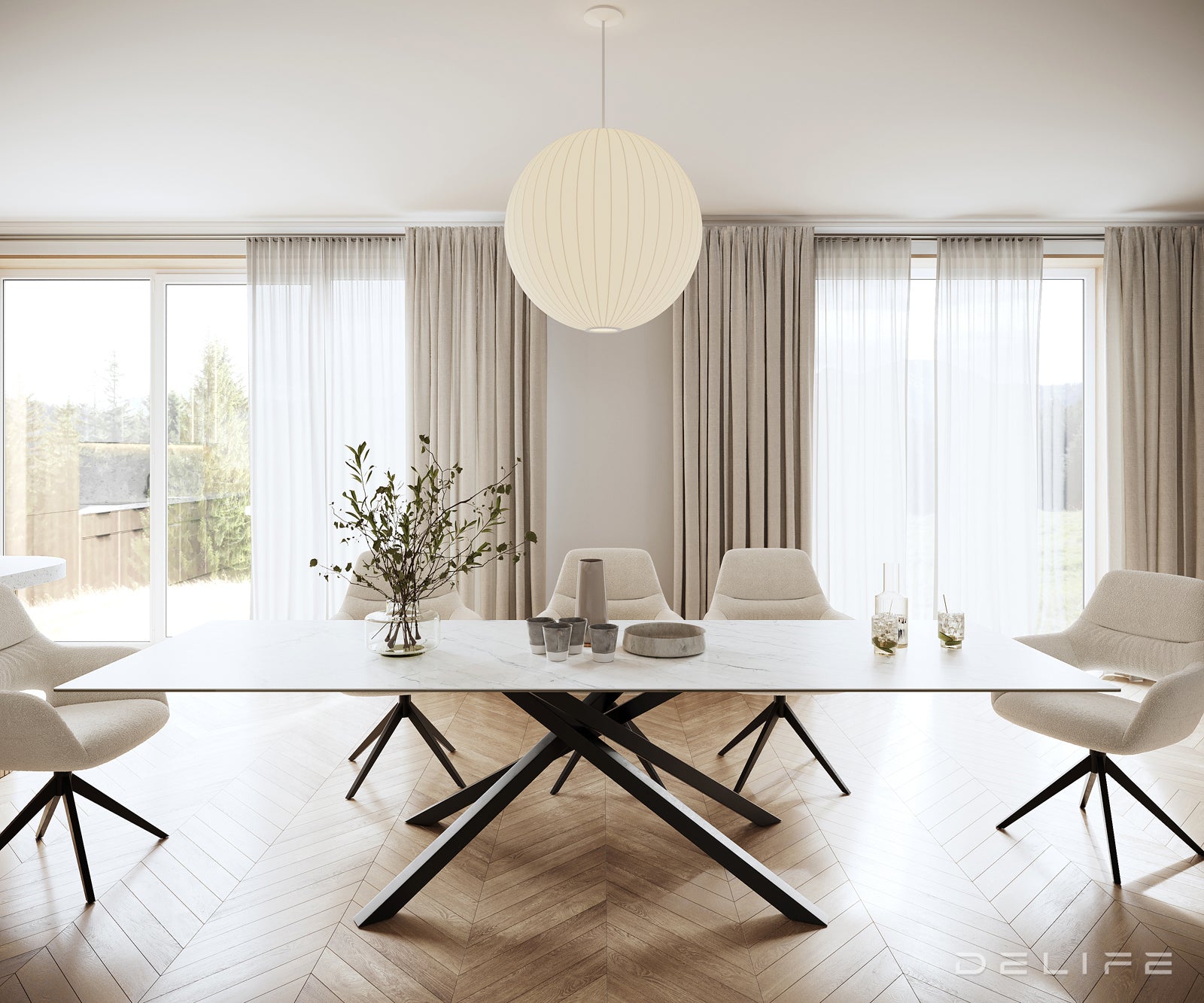 Jedilna miza z robom 300x100cm, Material: Laminam Statuarietto Ceramics