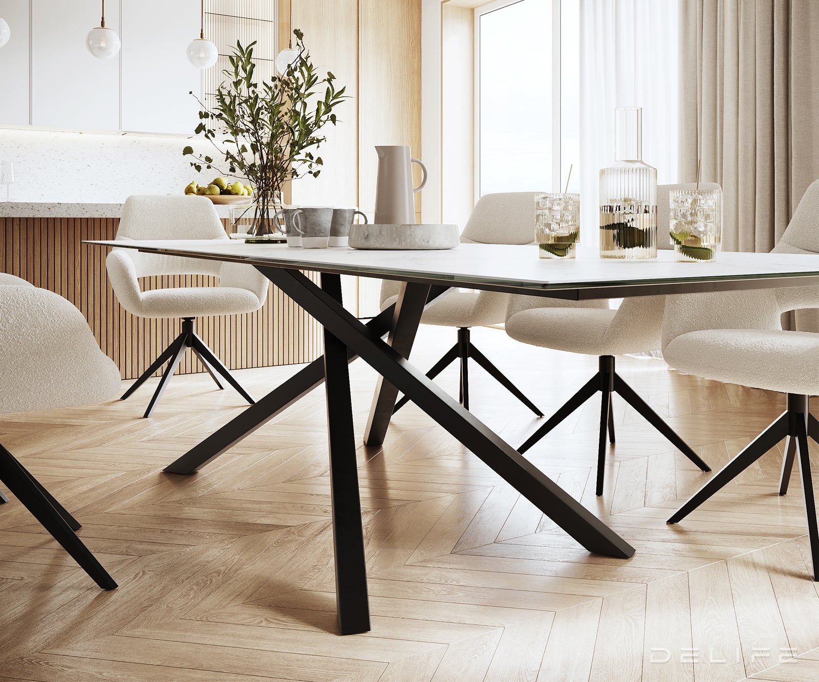 Jedilna miza z robom 300x100cm, Material: Laminam Statuarietto Ceramics