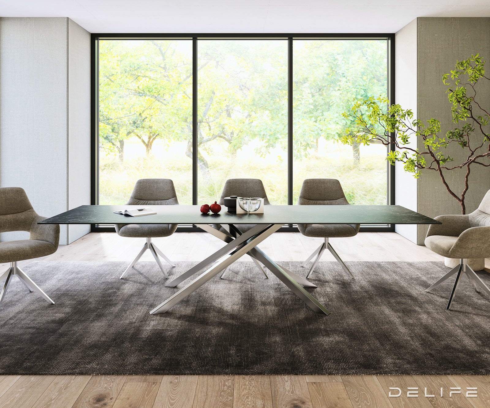 Jedilna miza z robom 300x100cm, Material: Keramika Laminam Nero Greco