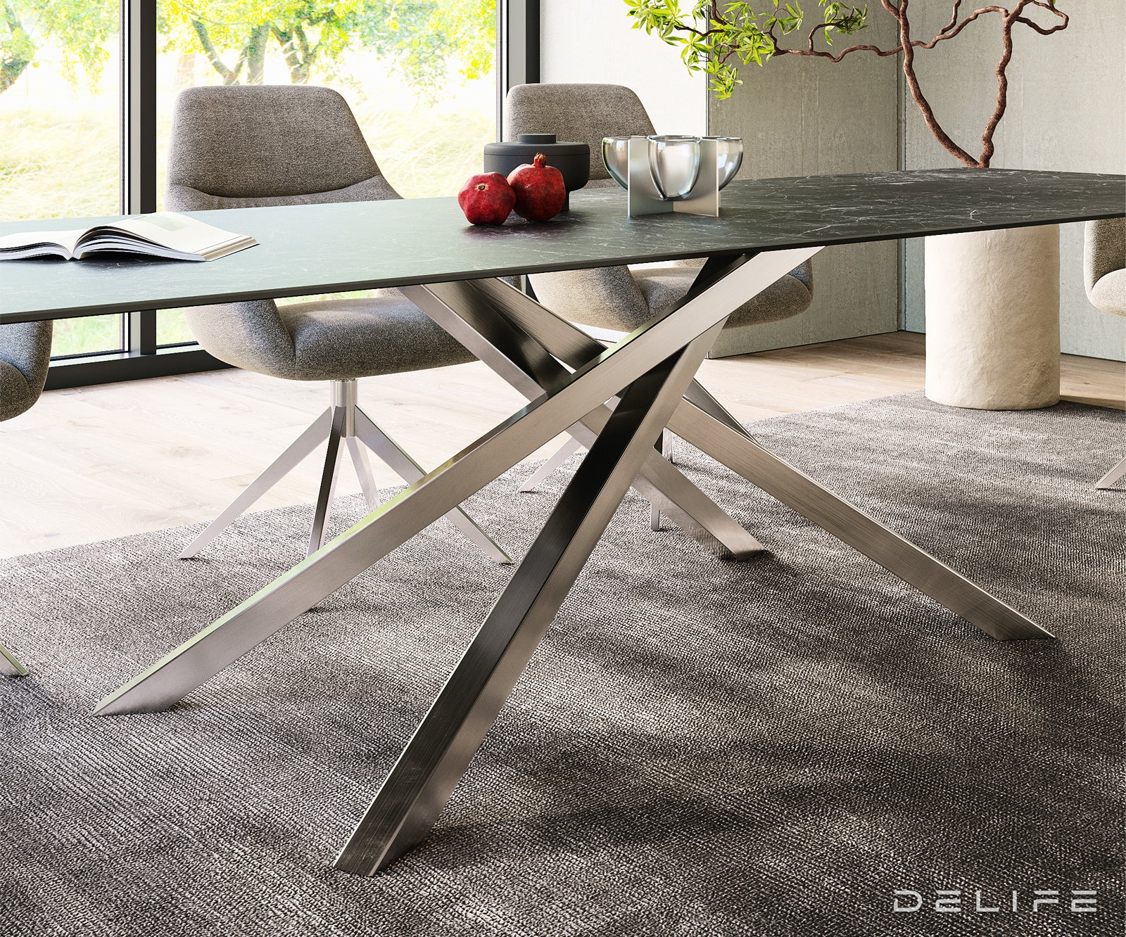 Jedilna miza z robom 300x100cm, Material: Keramika Laminam Nero Greco