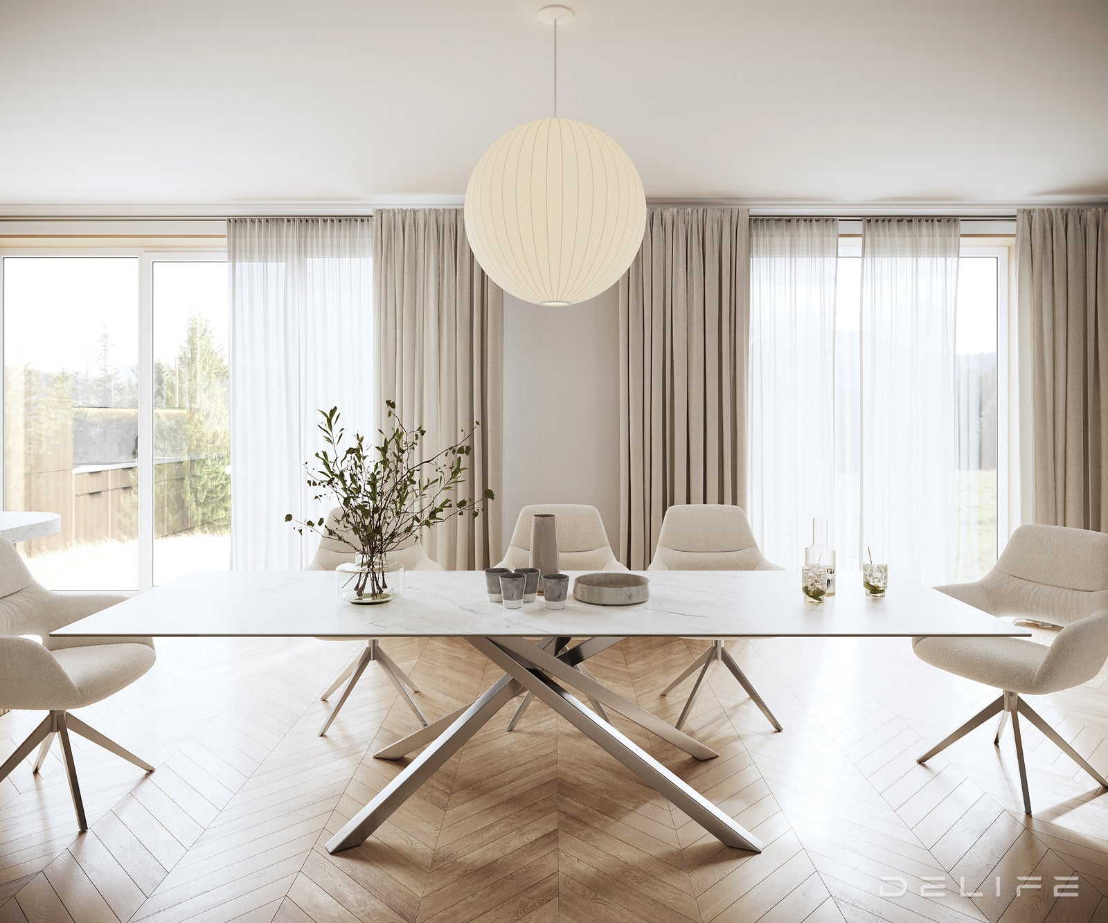 Jedilna miza z robom 300x100cm, Material: Laminam Statuarietto Ceramics