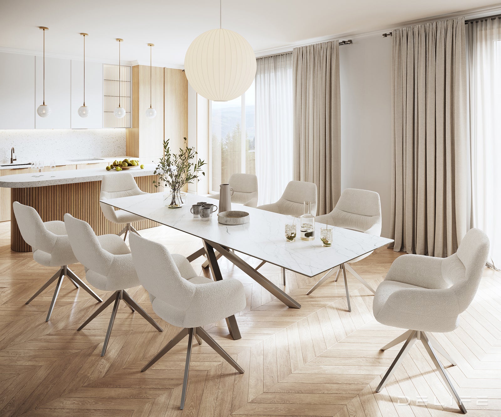 Jedilna miza z robom 300x100cm, Material: Laminam Statuarietto Ceramics