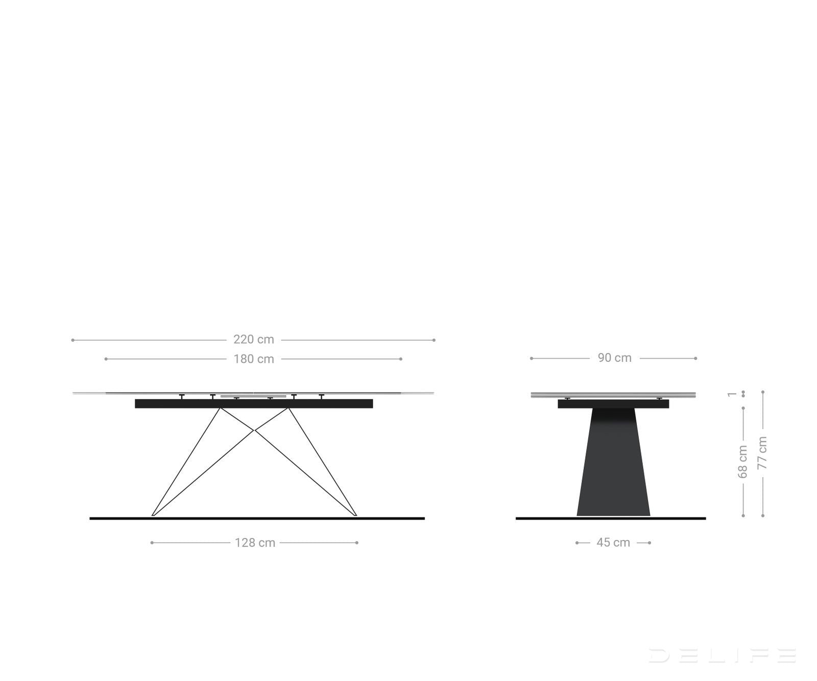Raztegljiva miza z robom 180/220x90cm, Material: Keramika