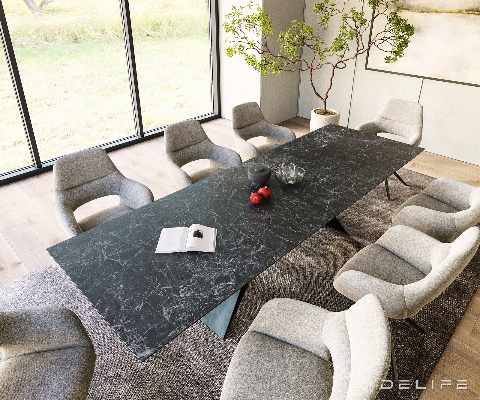 Jedilna miza z robom 300x100cm, Material: Keramika Laminam Nero Greco