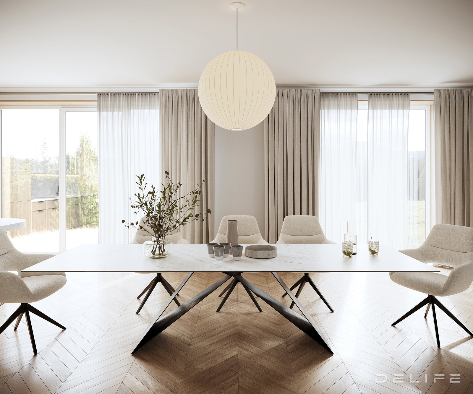 Jedilna miza z robom 300x100cm, Material: Laminam Statuarietto Ceramics