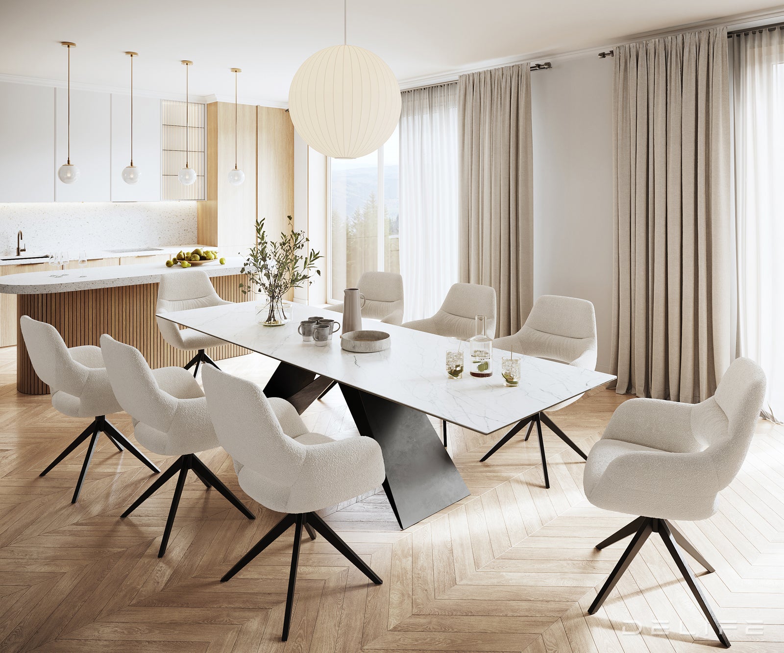 Jedilna miza z robom 300x100cm, Material: Laminam Statuarietto Ceramics