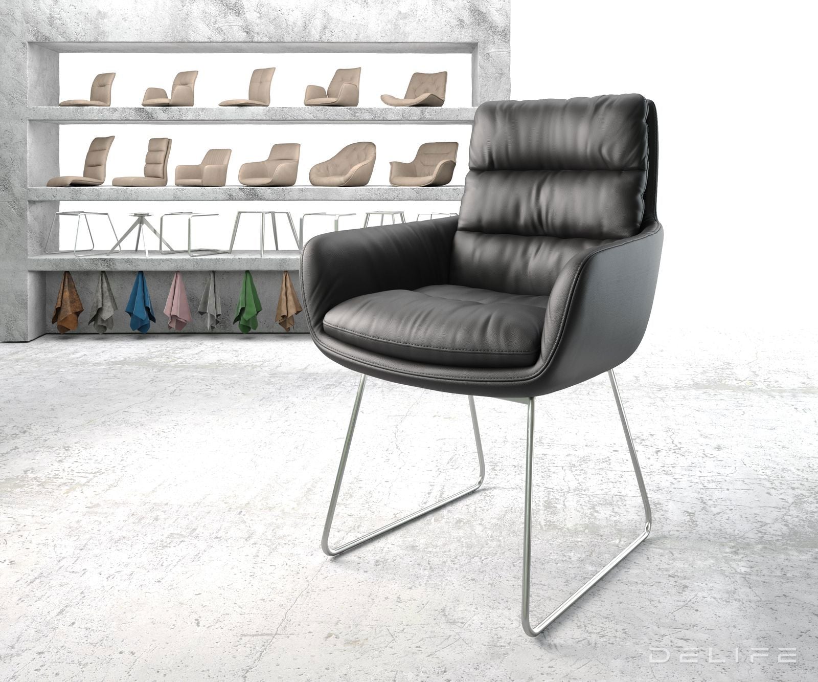 Jedilni stol z nasloni za roke Abelia, Material: Usnje