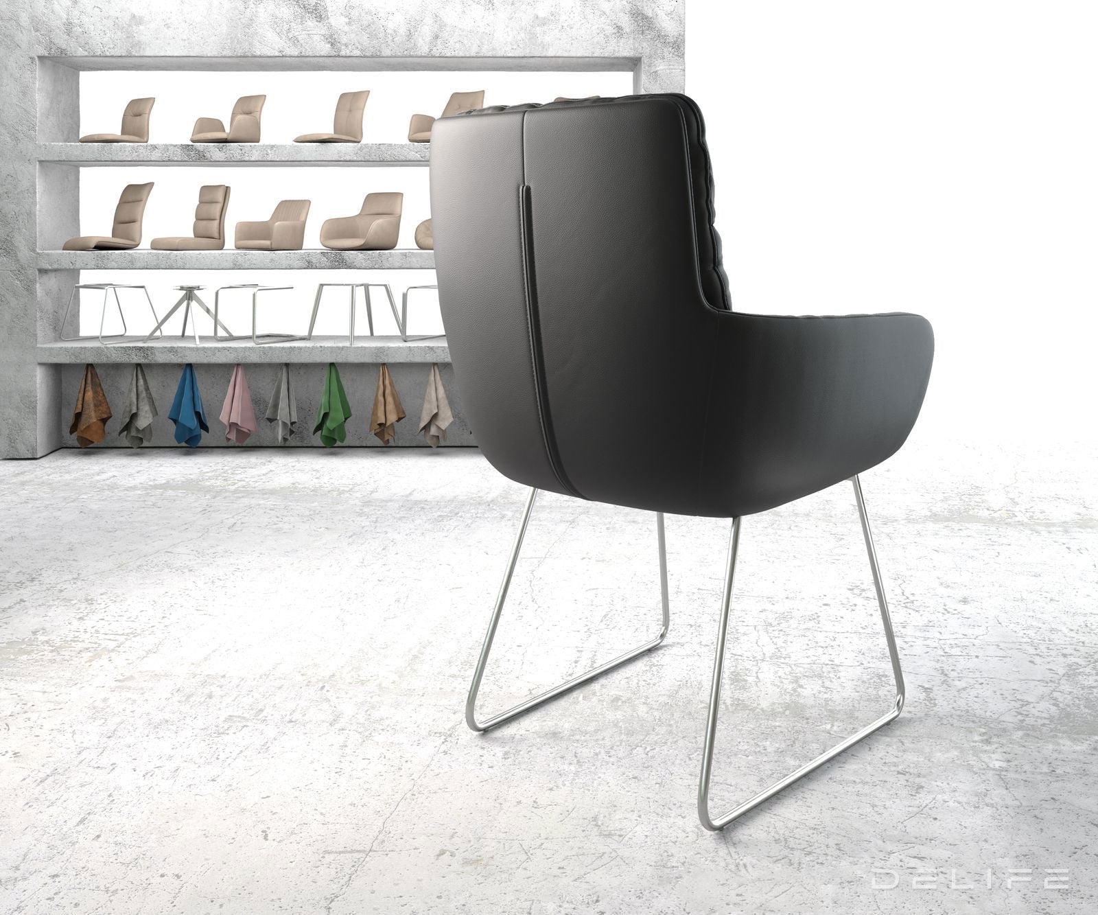 Jedilni stol z nasloni za roke Abelia, Material: Usnje