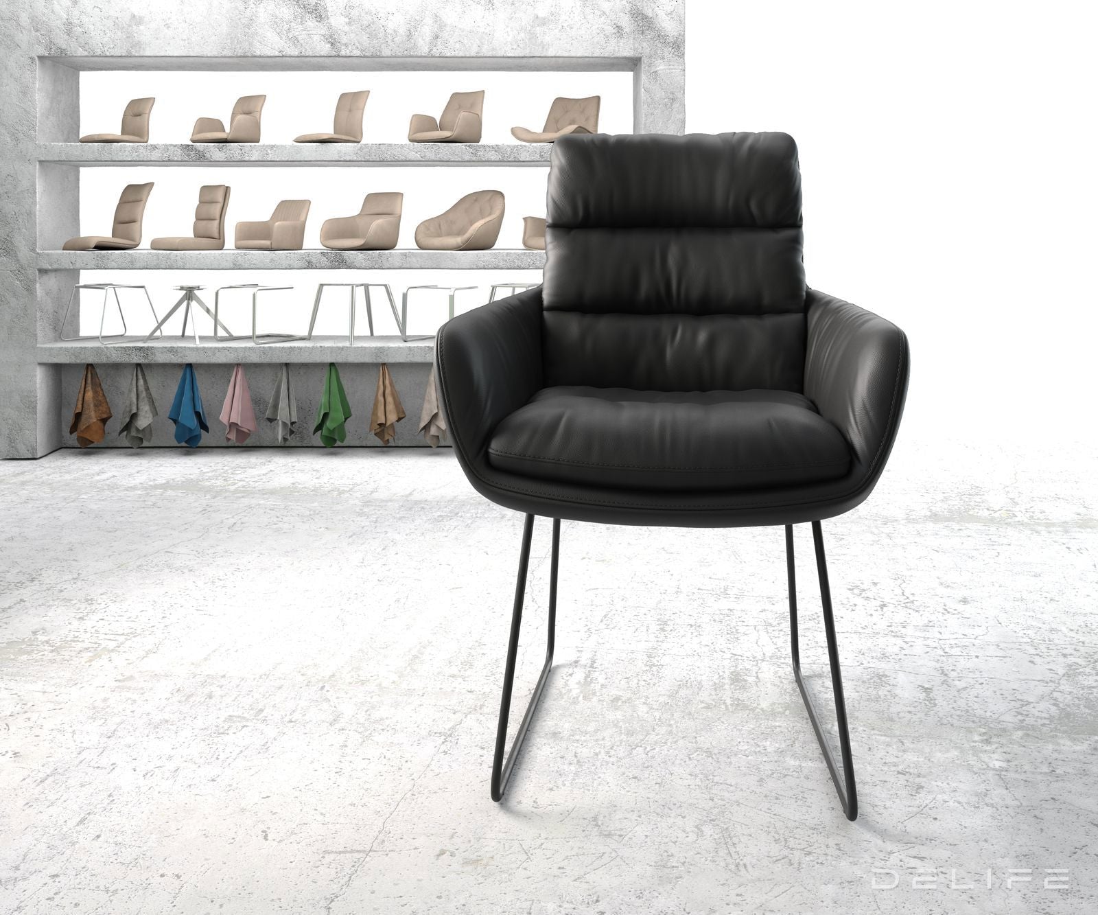 Jedilni stol z nasloni za roke Abelia, Material: Usnje