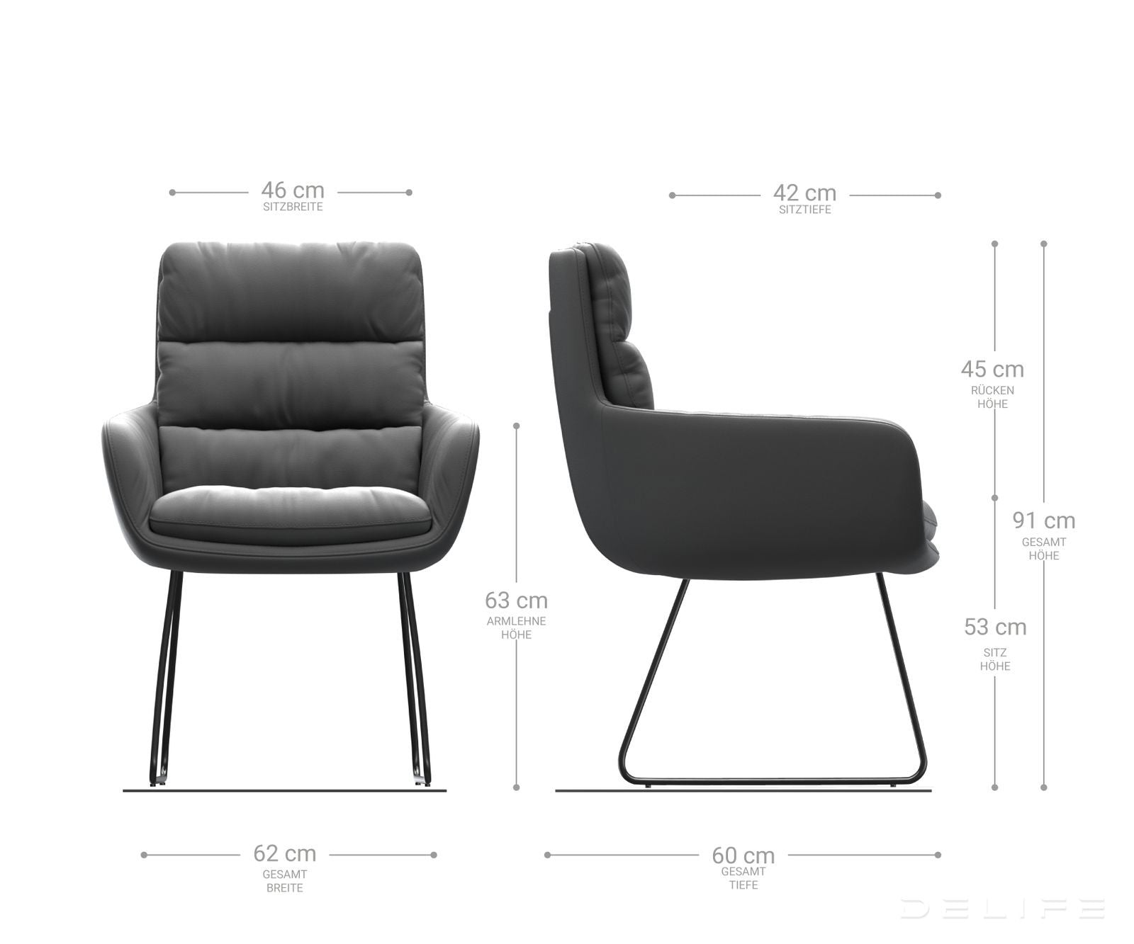 Jedilni stol z nasloni za roke Abelia, Material: Usnje