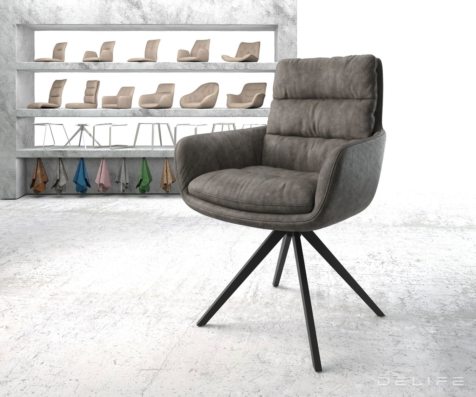 Jedilni stol z nasloni za roke Abelia, Material: Mikrofibra