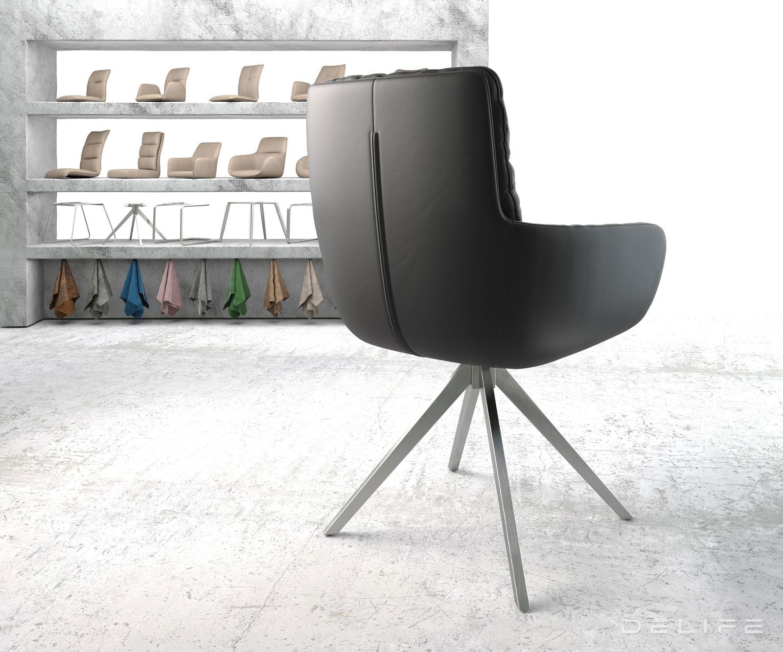 Jedilni stol z nasloni za roke Abelia, Material: Usnje