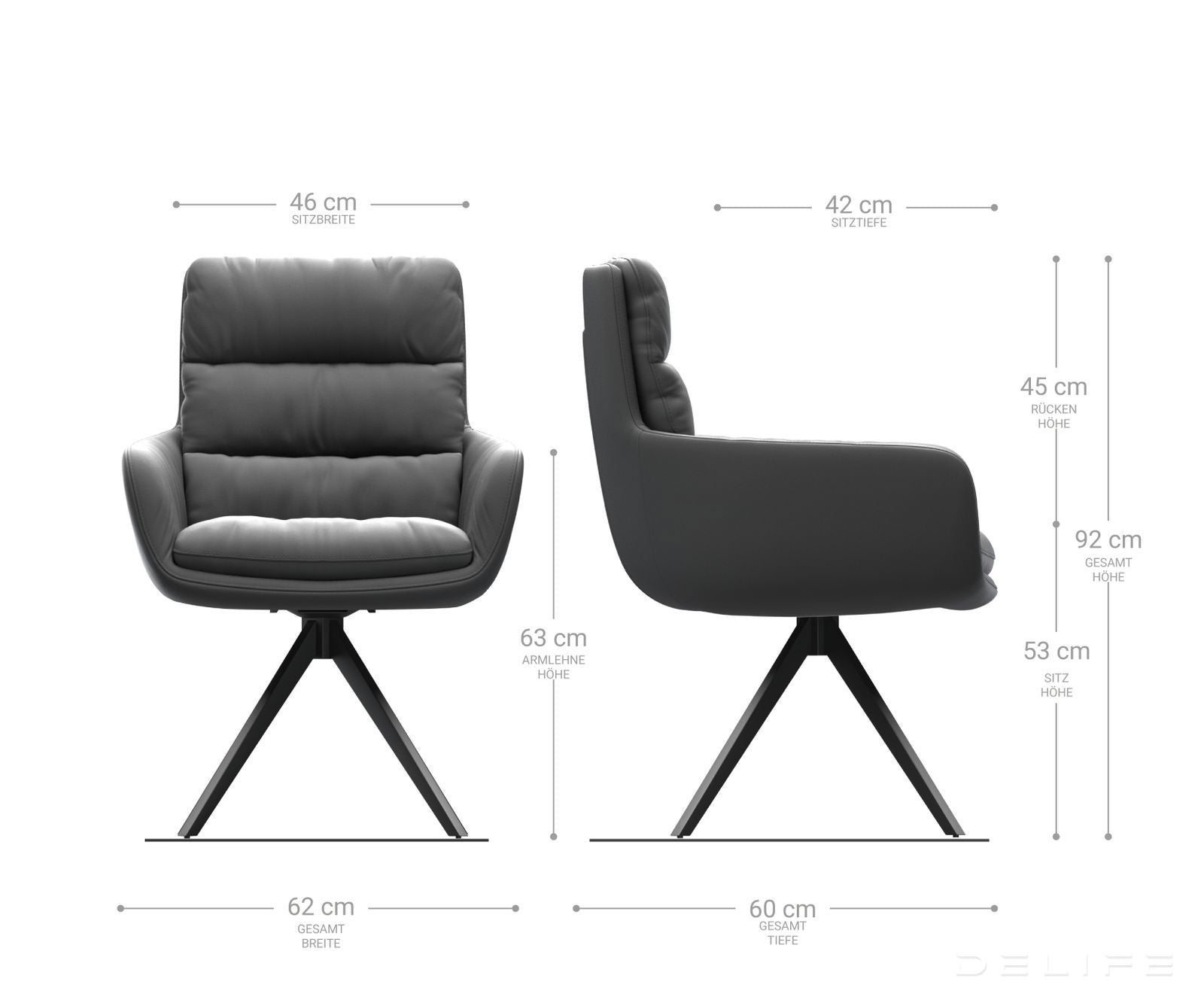 Jedilni stol z nasloni za roke Abelia, Material: Usnje