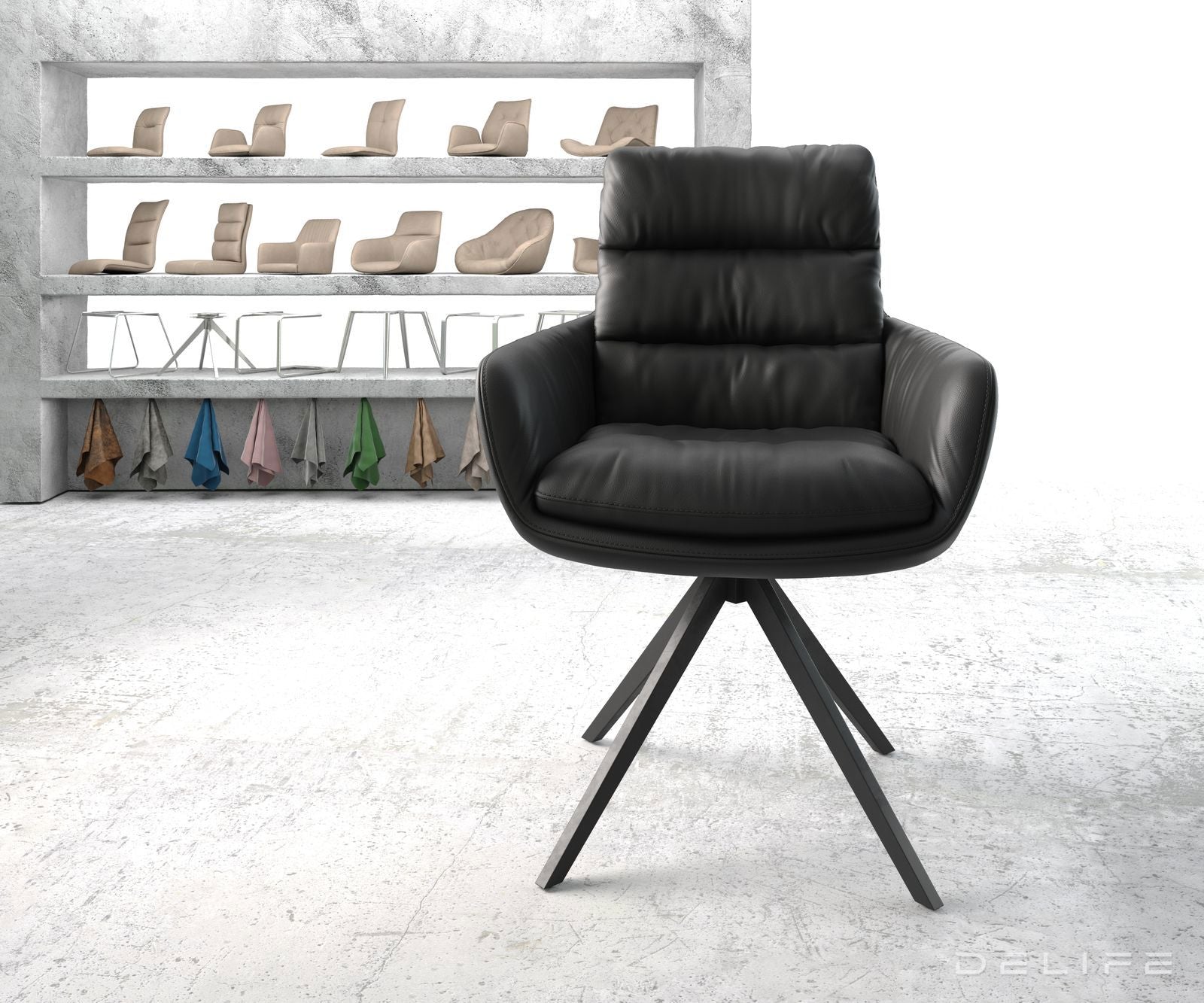 Jedilni stol z nasloni za roke Abelia, Material: Usnje