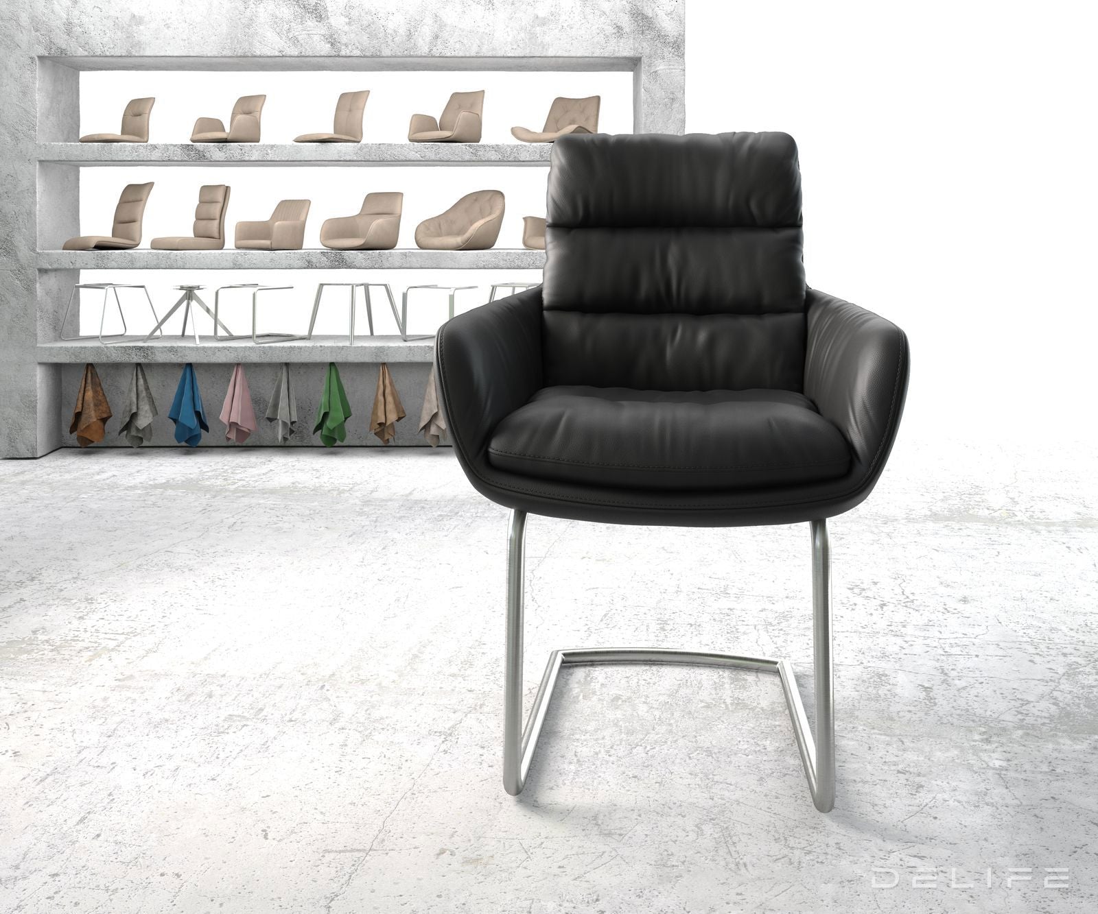 Jedilni stol z nasloni za roke Abelia, Material: Usnje