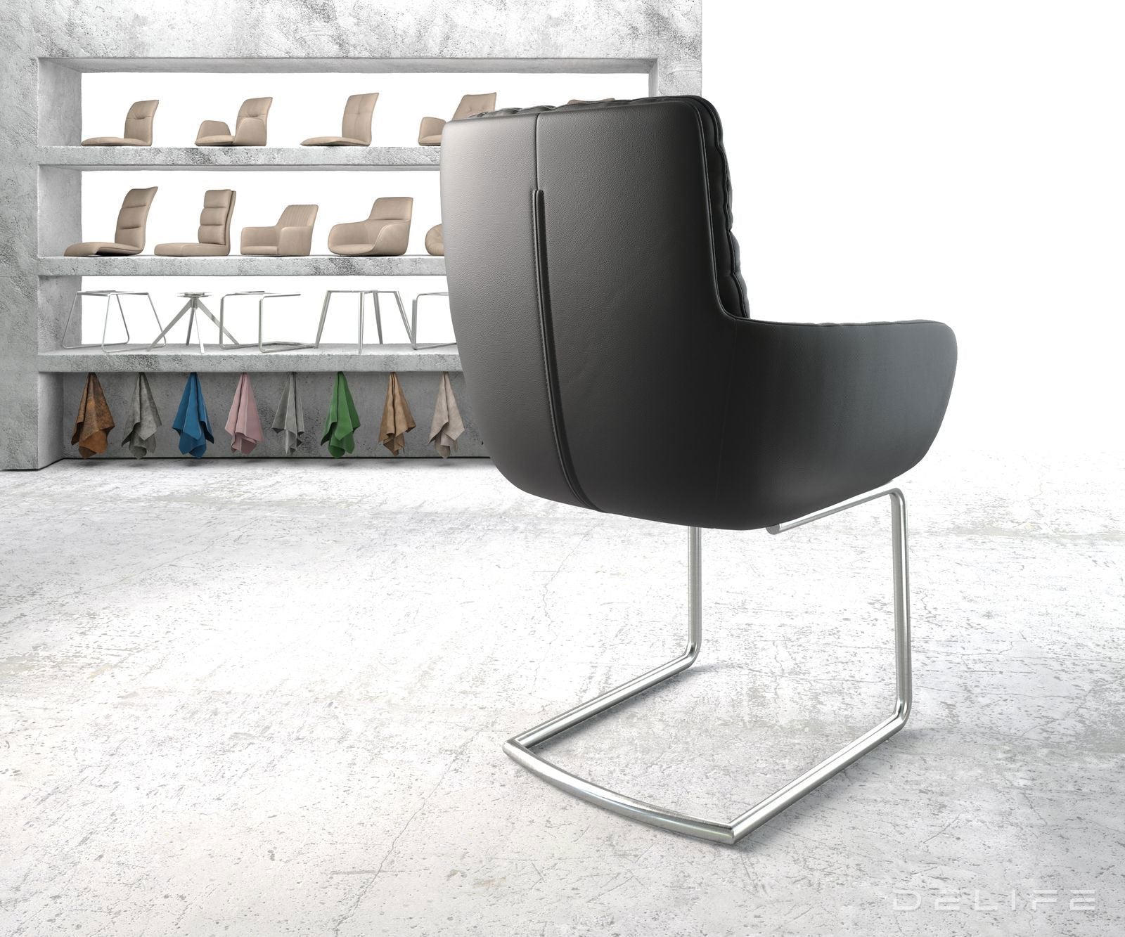 Jedilni stol z nasloni za roke Abelia, Material: Usnje