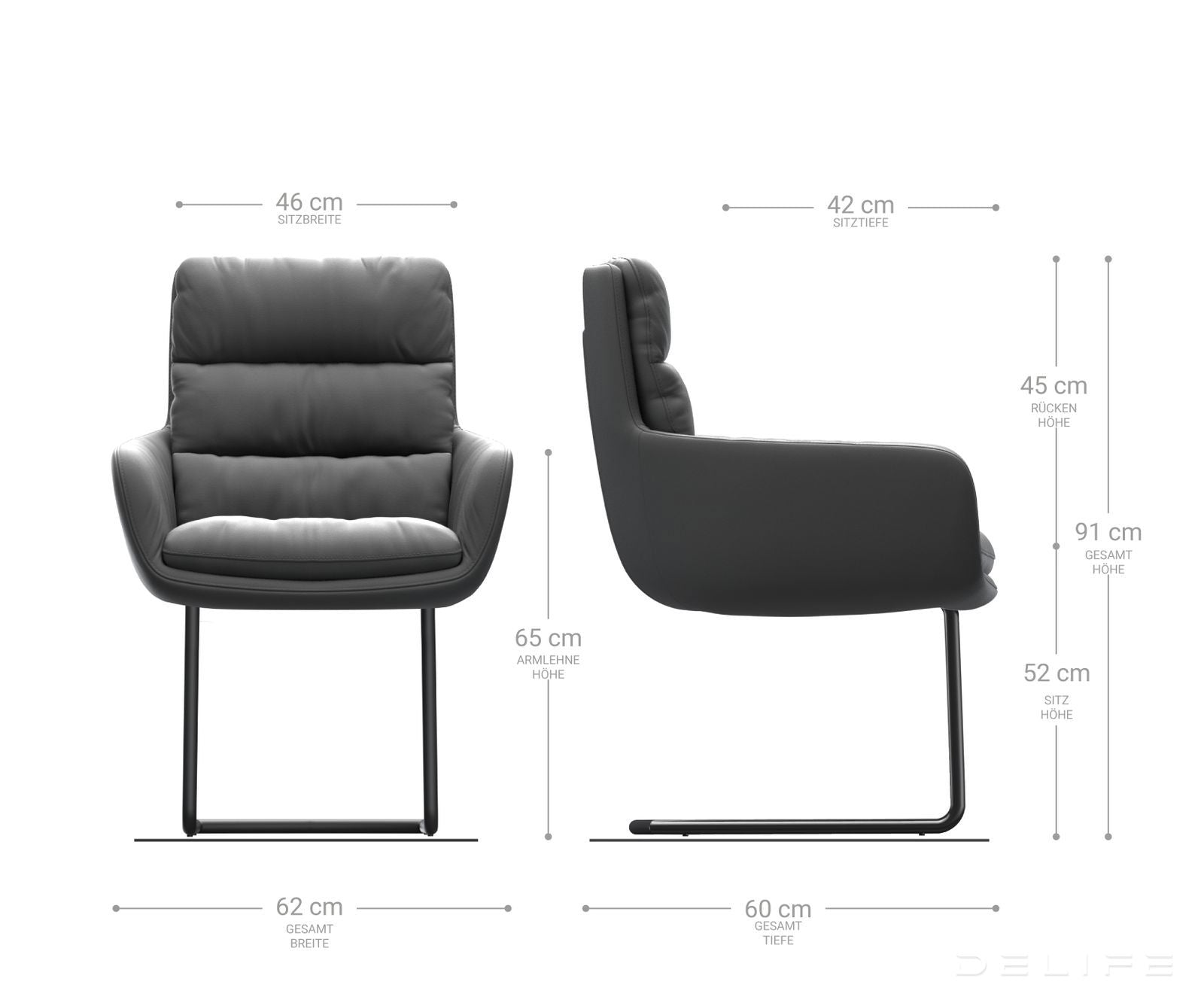 Jedilni stol z nasloni za roke Abelia, Material: Usnje