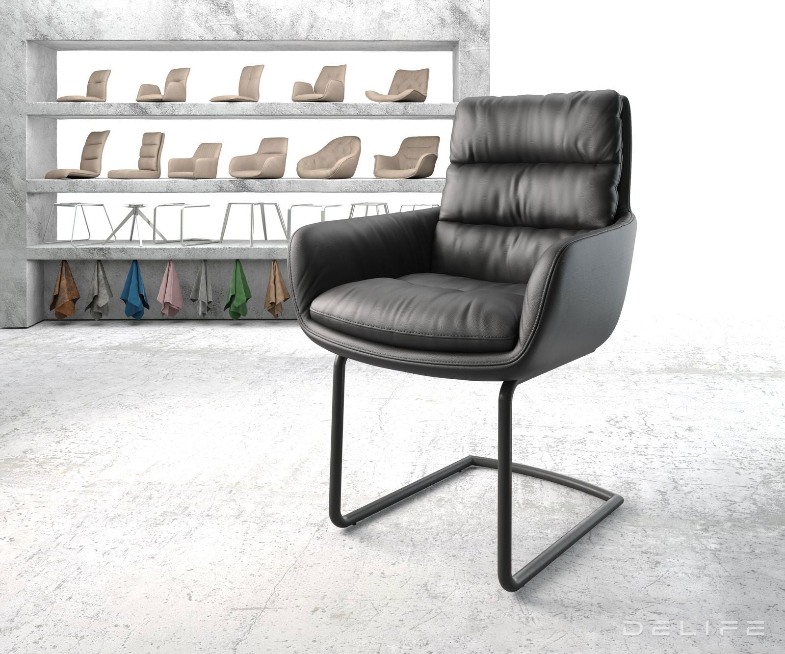 Jedilni stol z nasloni za roke Abelia, Material: Usnje