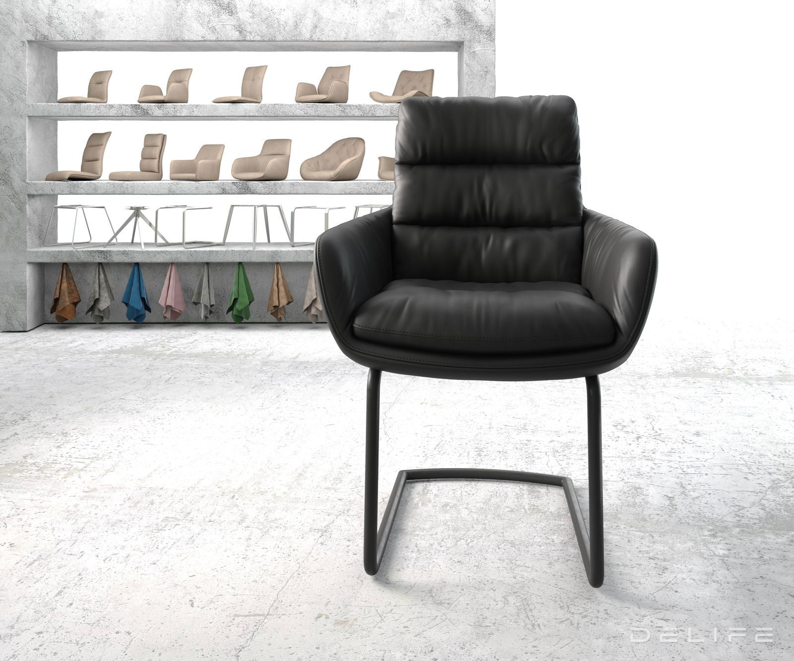 Jedilni stol z nasloni za roke Abelia, Material: Usnje