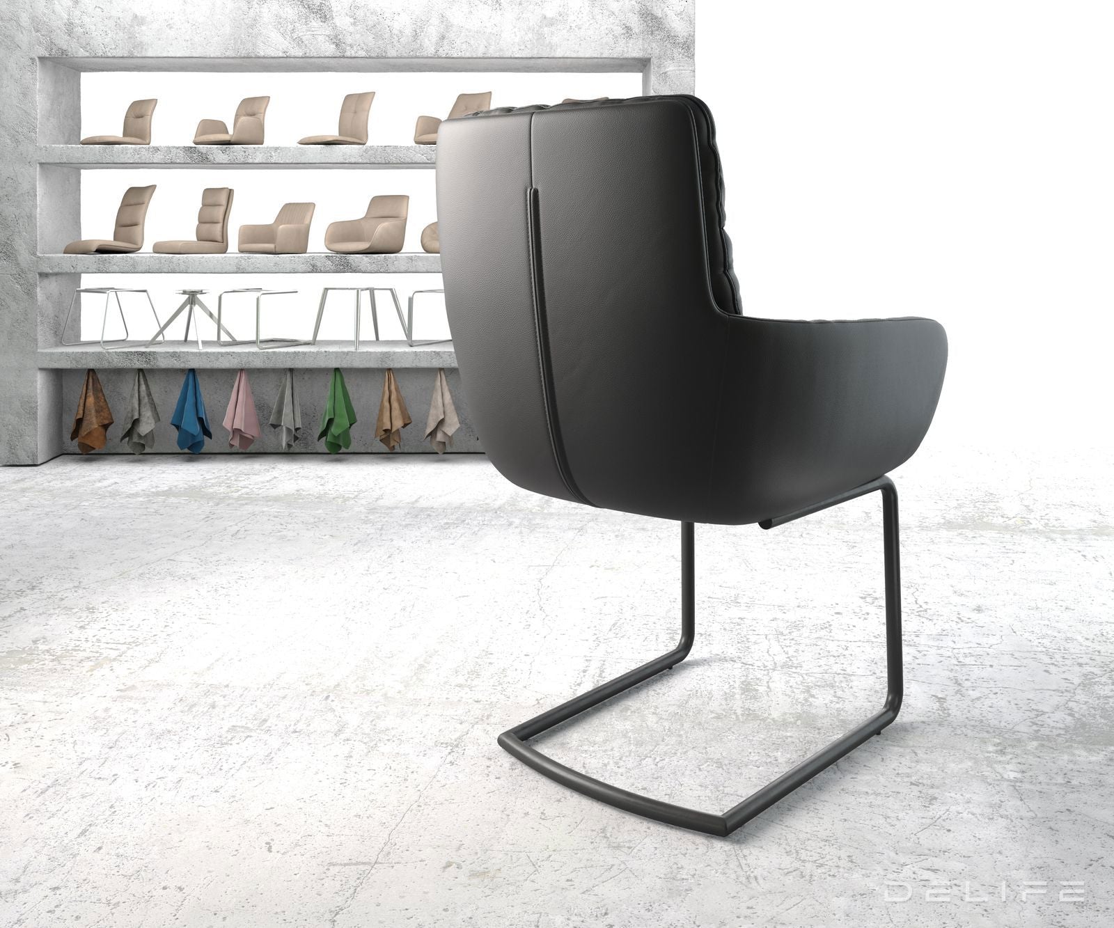 Jedilni stol z nasloni za roke Abelia, Material: Usnje