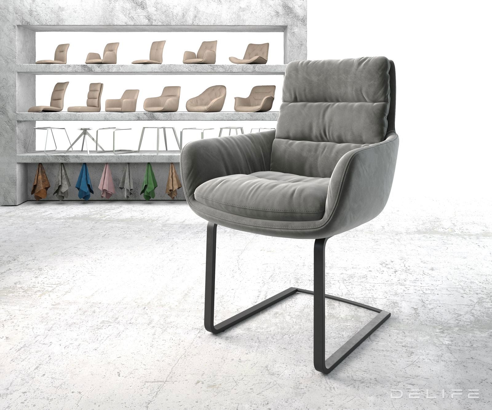 Jedilni stol z nasloni za roke Abelia, Material: Žamet