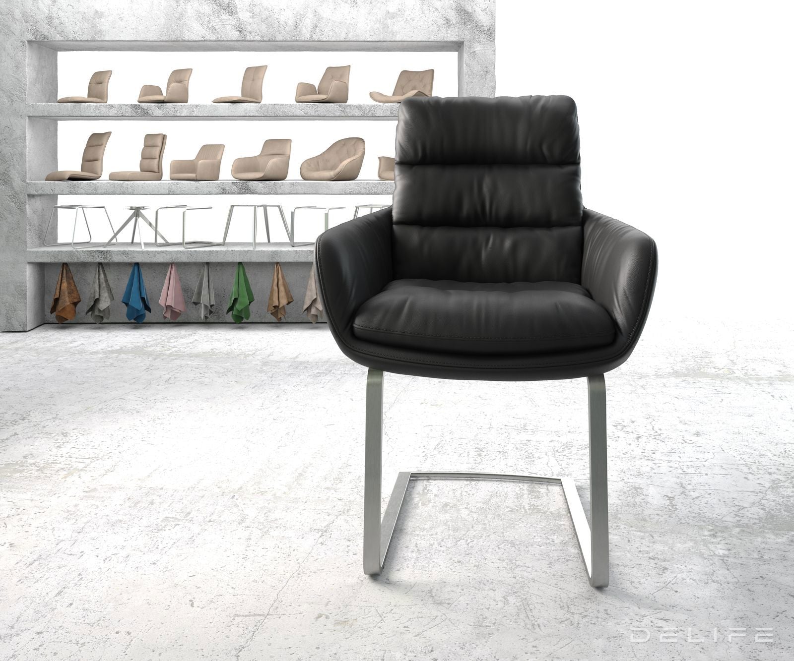 Jedilni stol z nasloni za roke Abelia, Material: Usnje