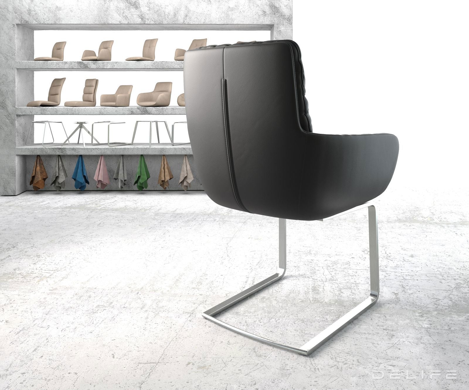 Jedilni stol z nasloni za roke Abelia, Material: Usnje