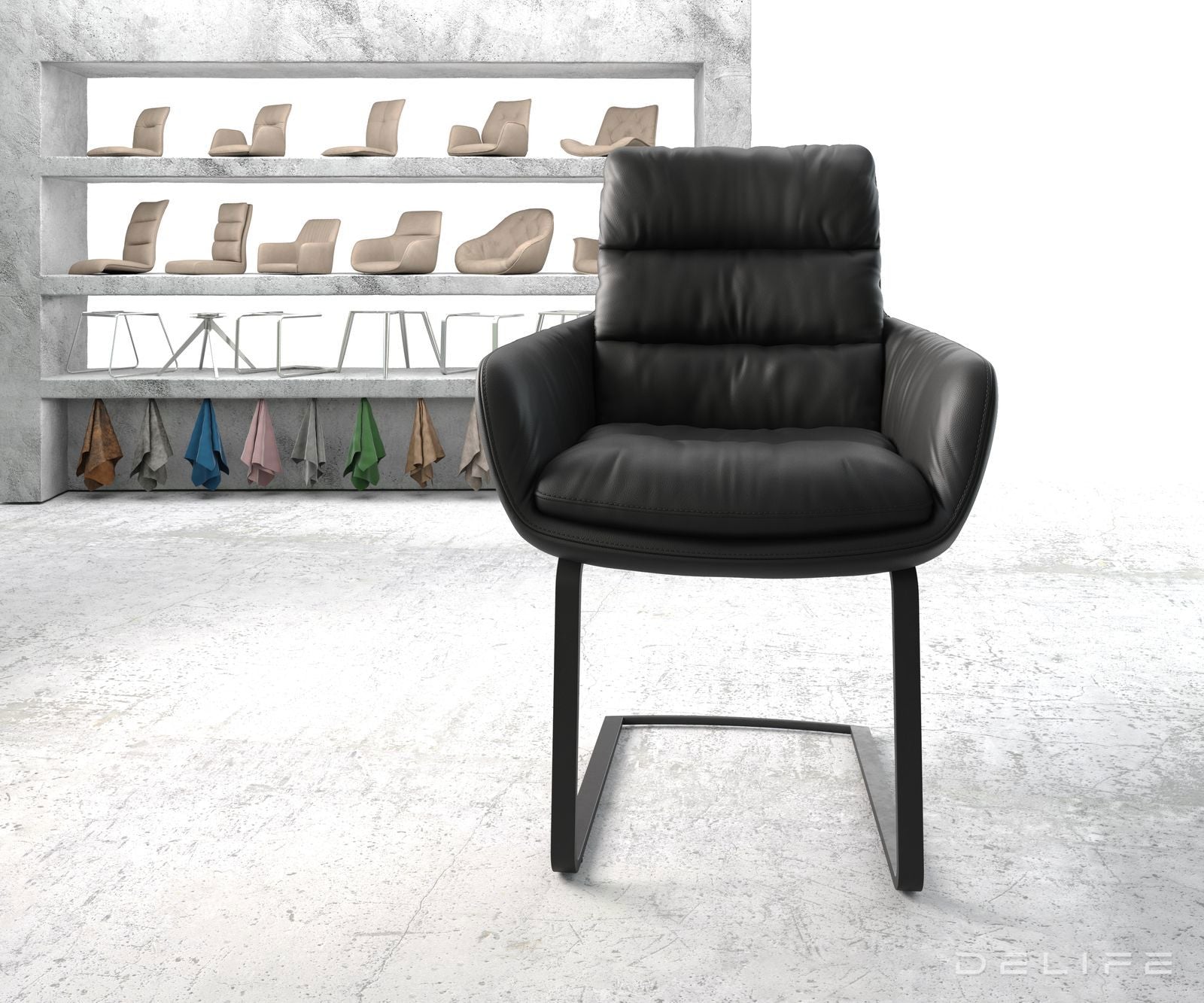 Jedilni stol z nasloni za roke Abelia, Material: Usnje