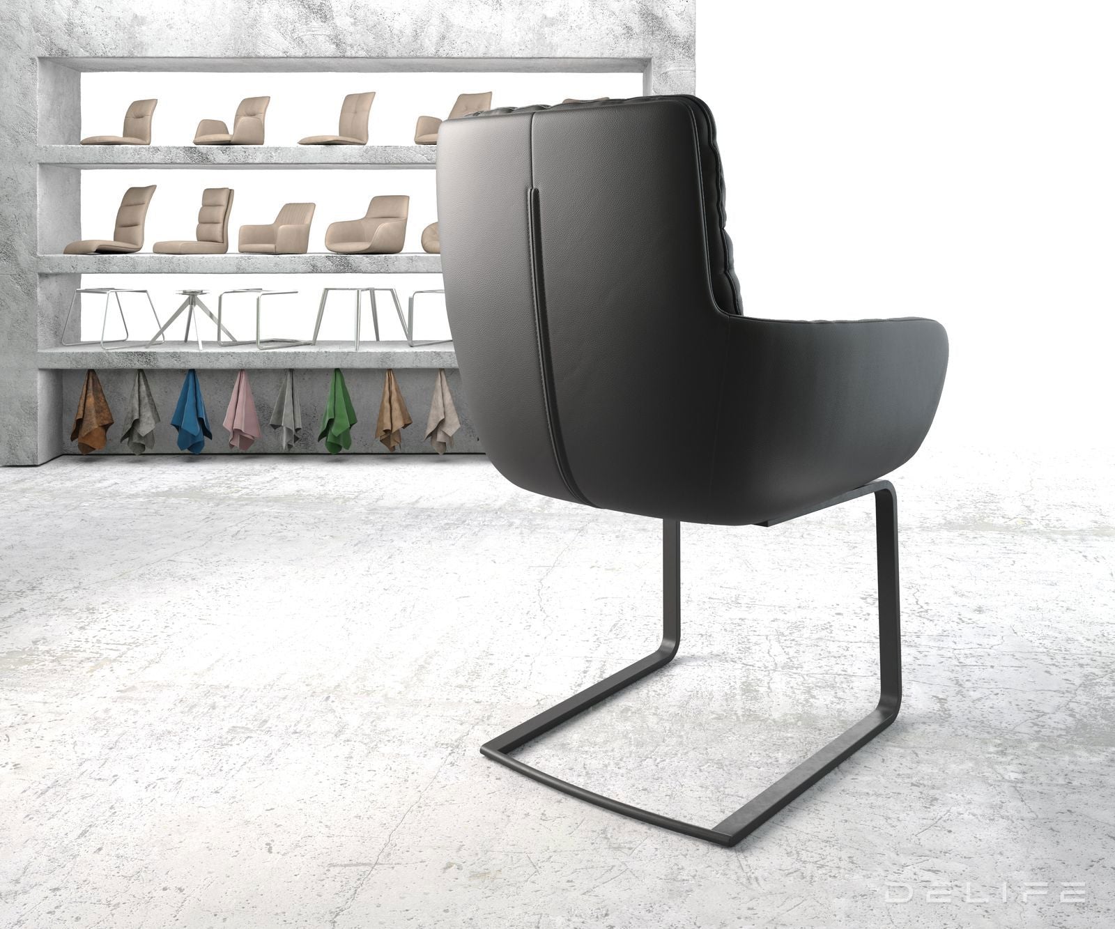 Jedilni stol z nasloni za roke Abelia, Material: Usnje