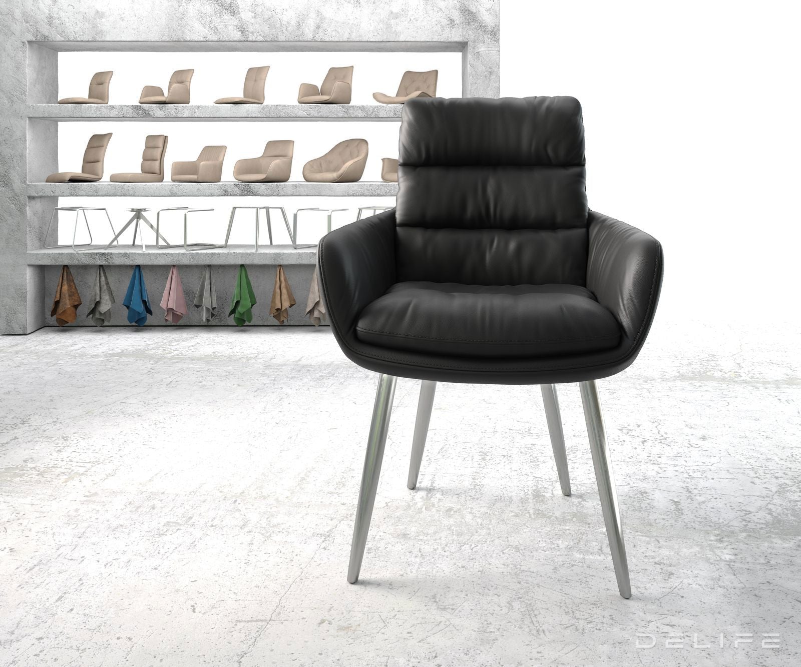 Jedilni stol z nasloni za roke Abelia, Material: Usnje