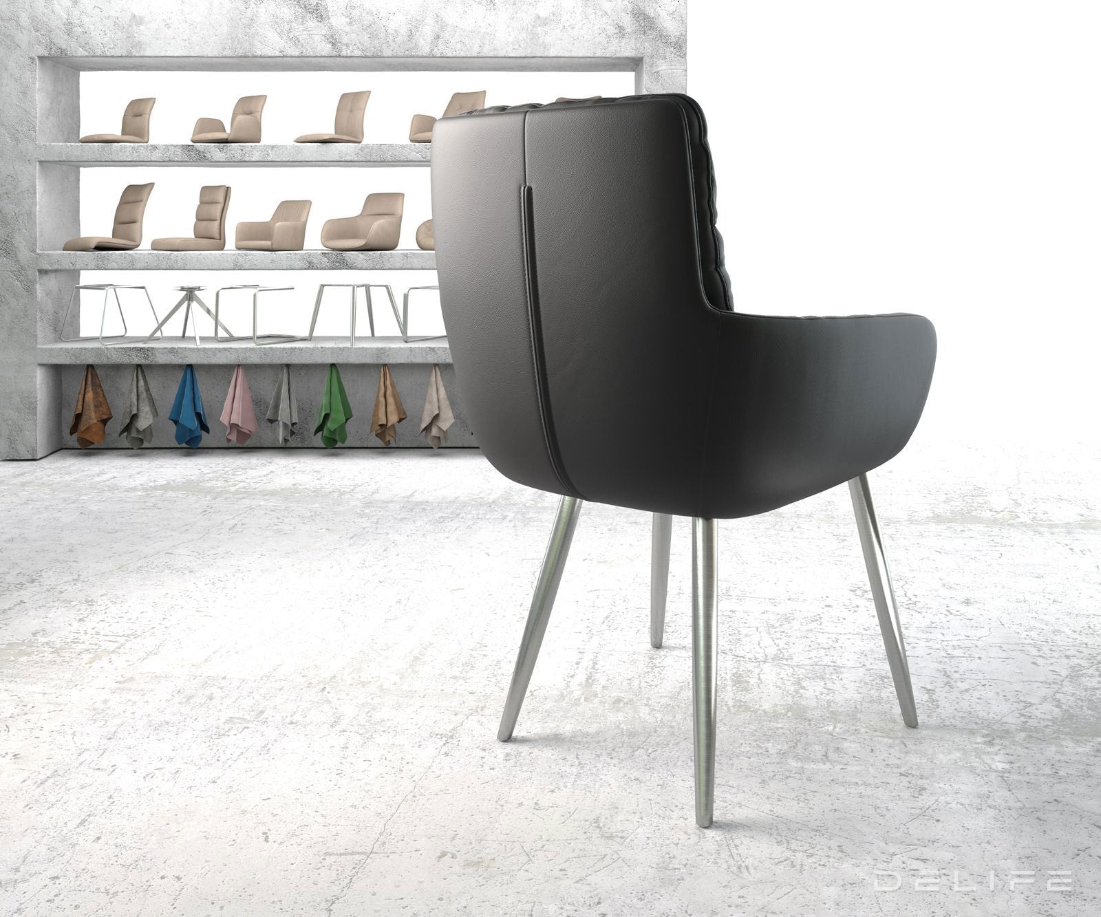 Jedilni stol z nasloni za roke Abelia, Material: Usnje