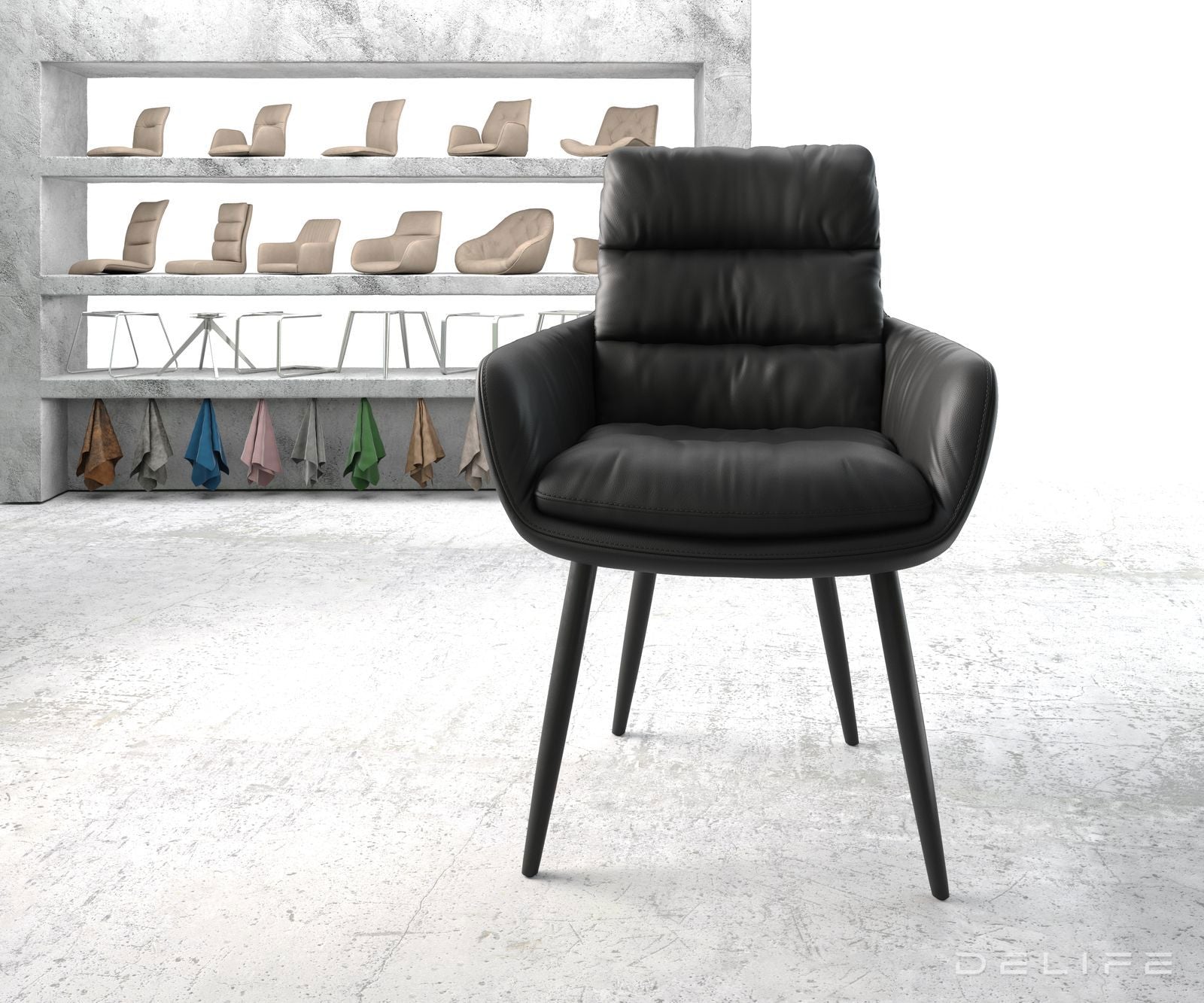 Jedilni stol z nasloni za roke Abelia, Material: Usnje