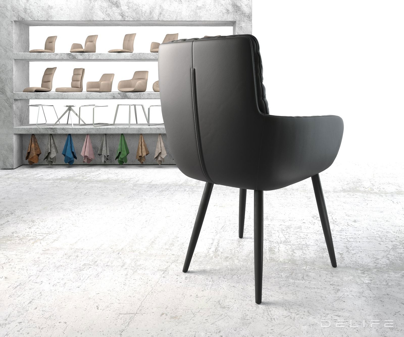 Jedilni stol z nasloni za roke Abelia, Material: Usnje