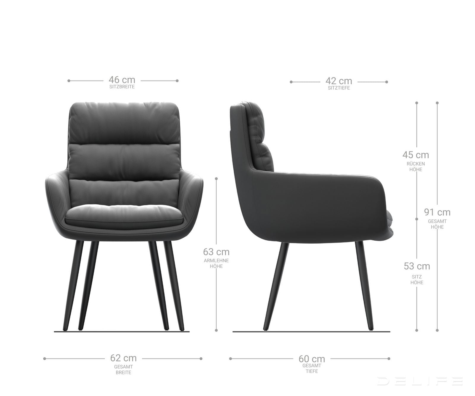 Jedilni stol z nasloni za roke Abelia, Material: Usnje