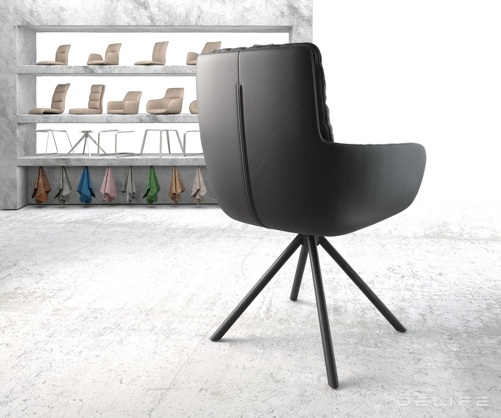 Jedilni stol z nasloni za roke Abelia, Material: Usnje