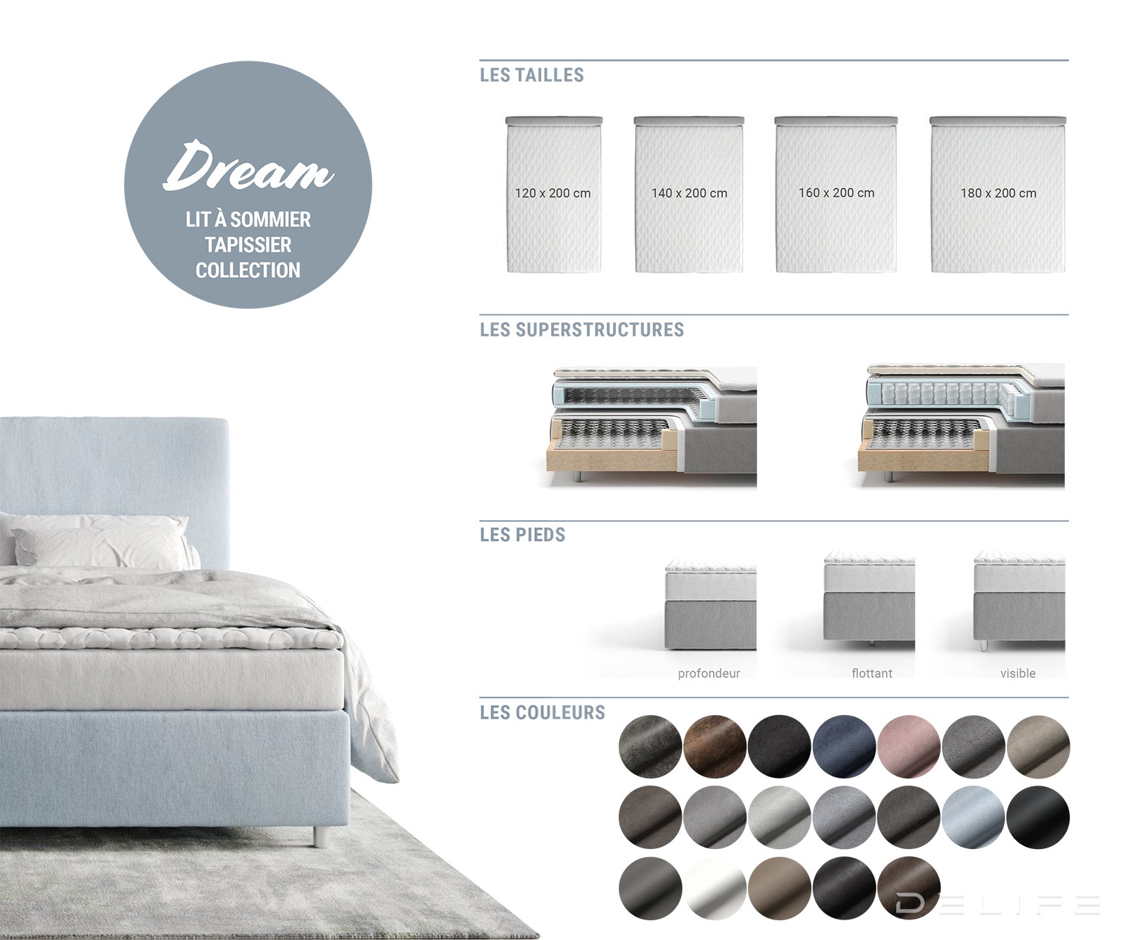 Okvir z vzmetmi Dream-Fine, kvadratni šivi - mikrofibra