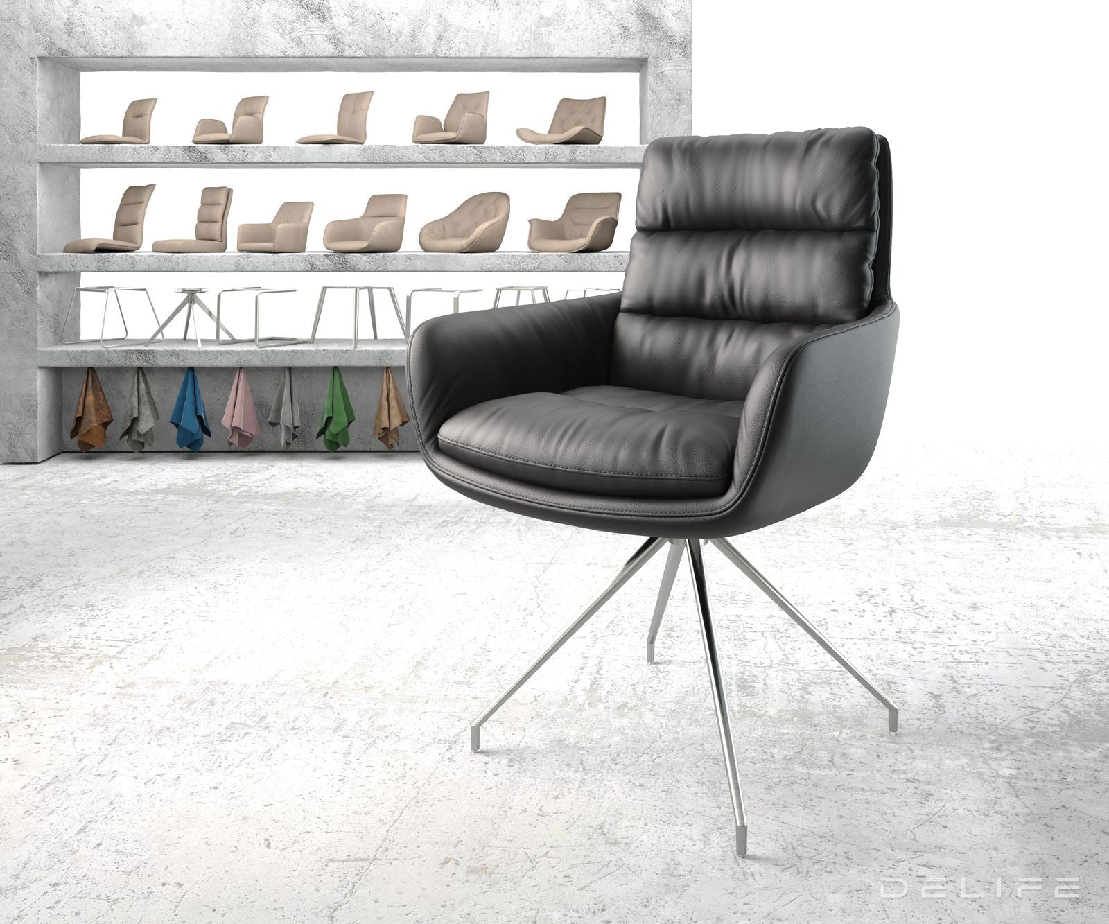 Jedilni stol z nasloni za roke Abelia, Material: Usnje