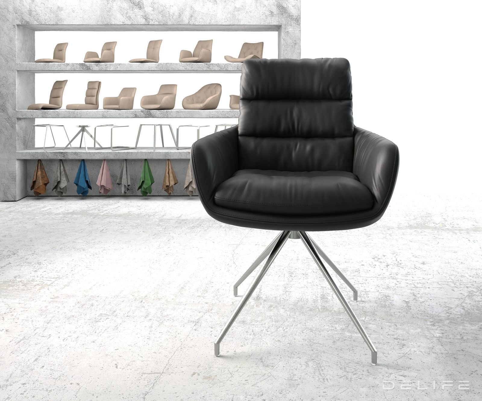 Jedilni stol z nasloni za roke Abelia, Material: Usnje