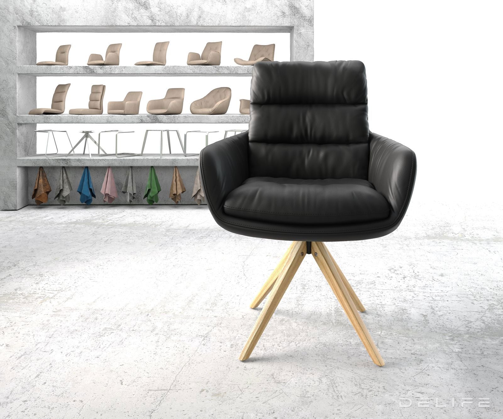 Jedilni stol z nasloni za roke Abelia, Material: Usnje