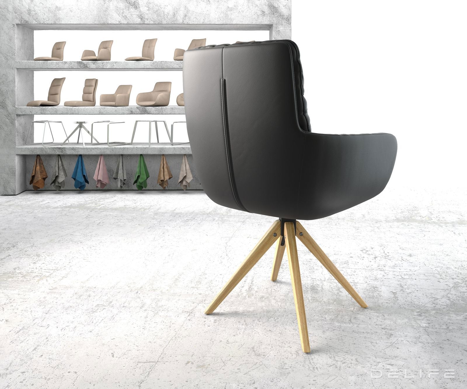 Jedilni stol z nasloni za roke Abelia, Material: Usnje