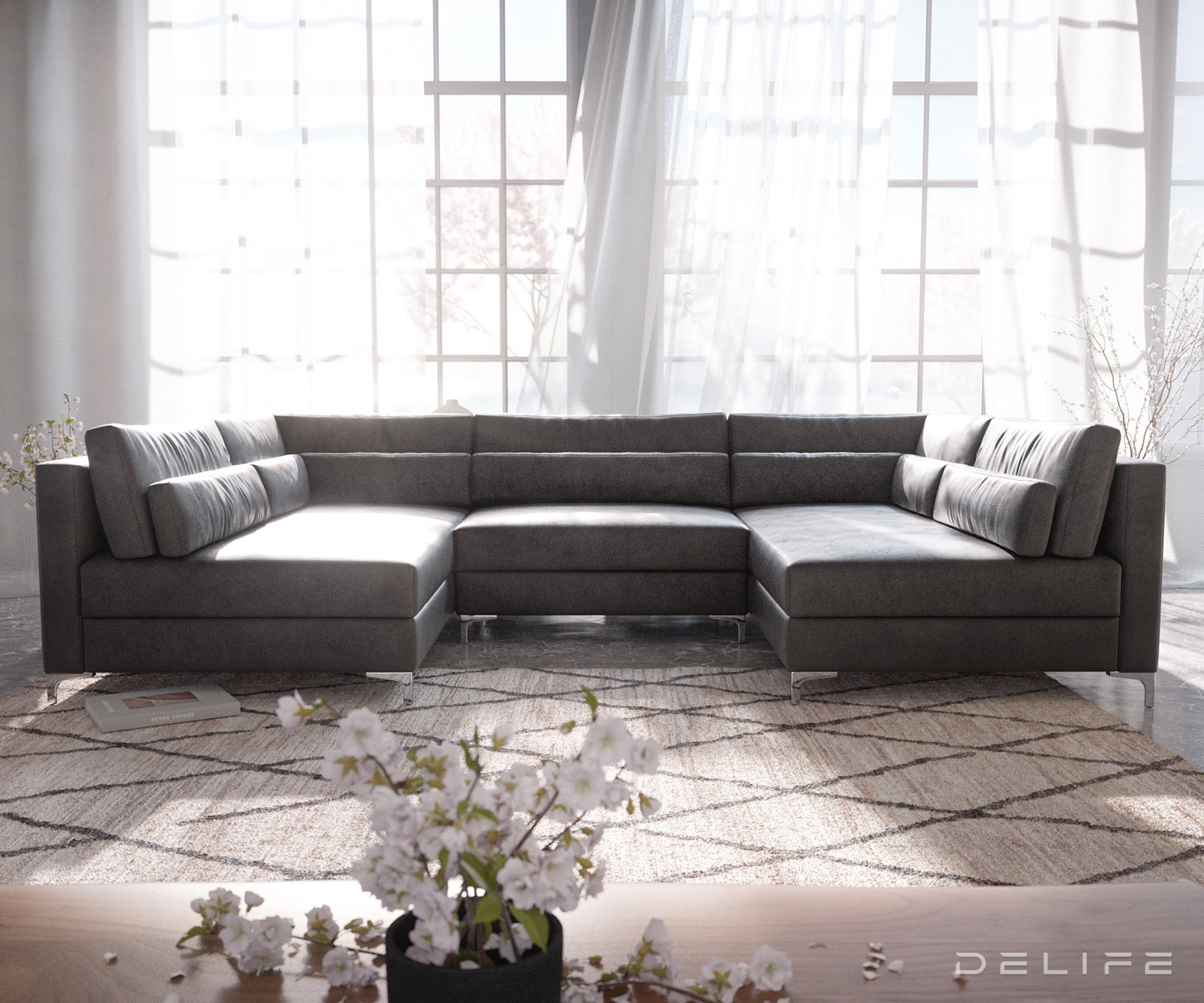 Kotna sedežna garnitura Elio 300x185cm, Material: Umetno usnje