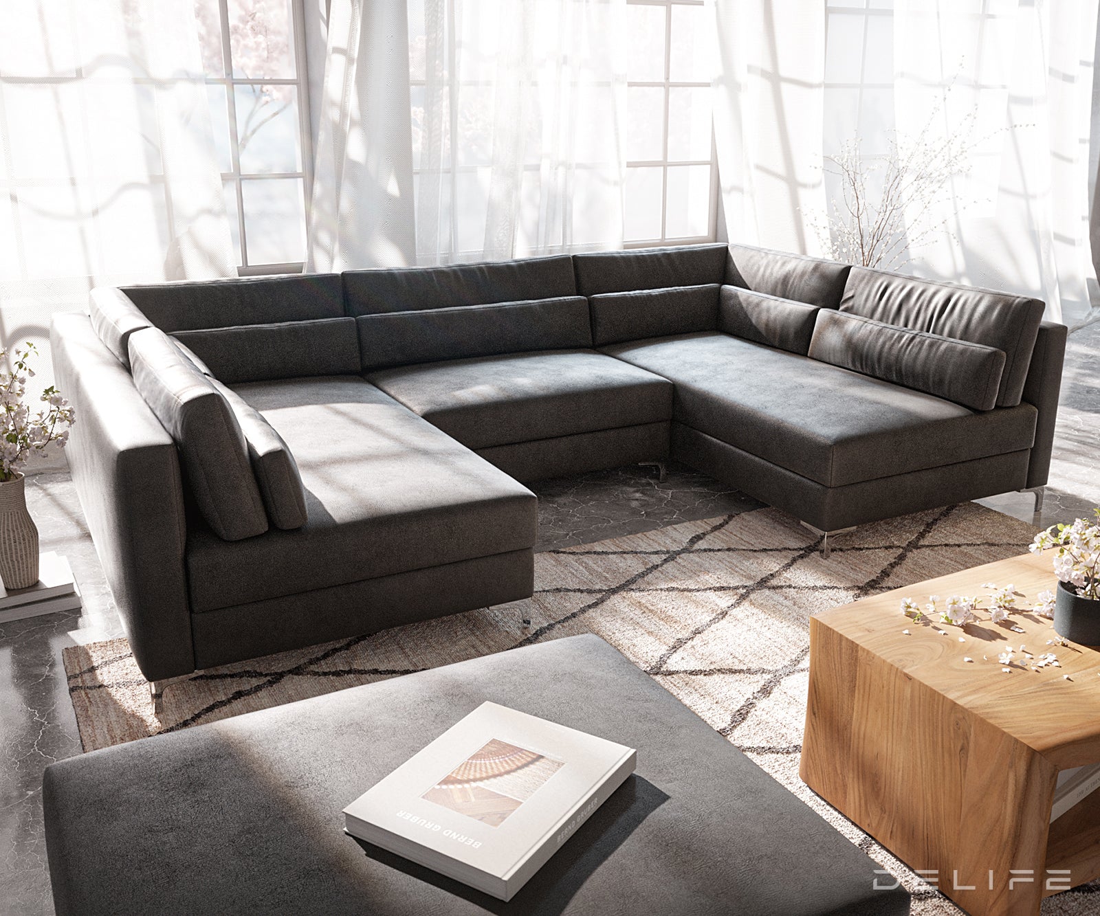 Kotna sedežna garnitura Elio 300x185cm, Material: Umetno usnje