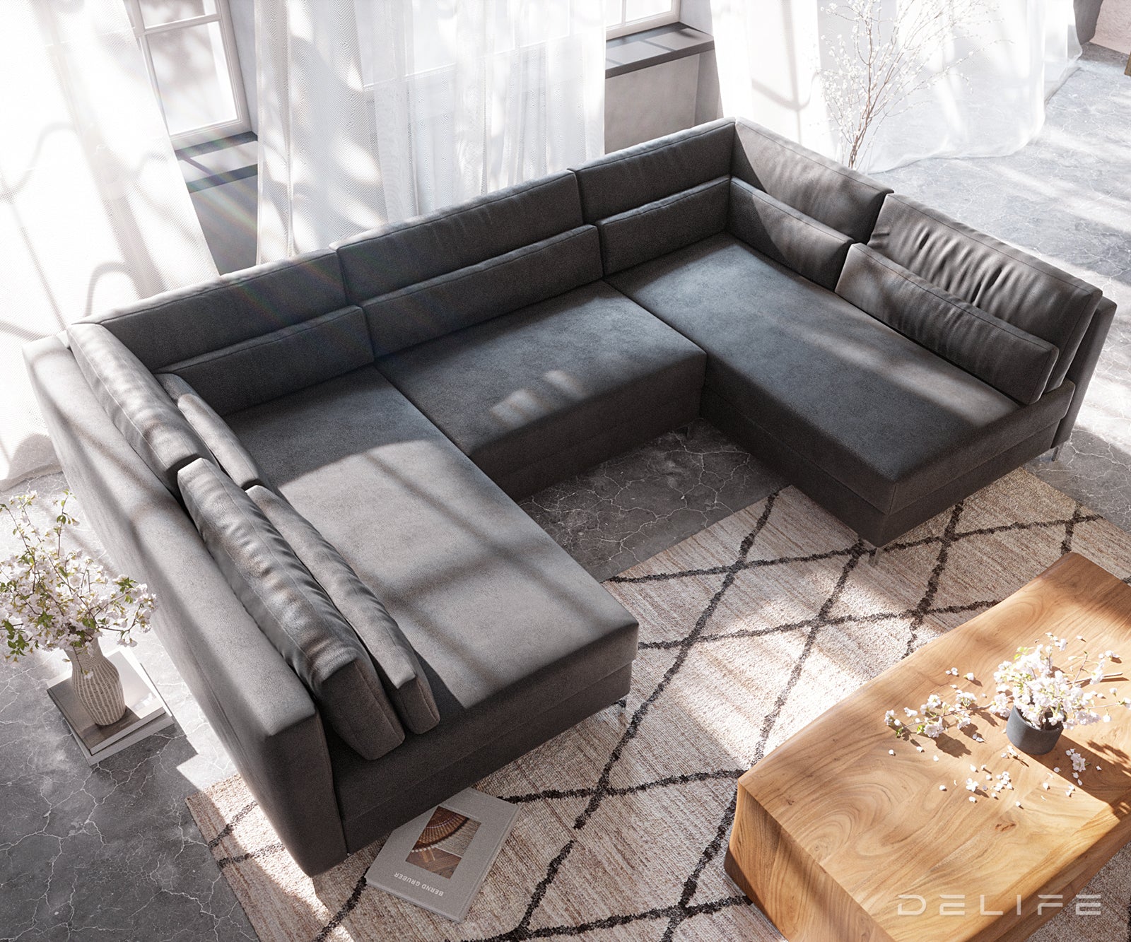 Kotna sedežna garnitura Elio 300x185cm, Material: Umetno usnje