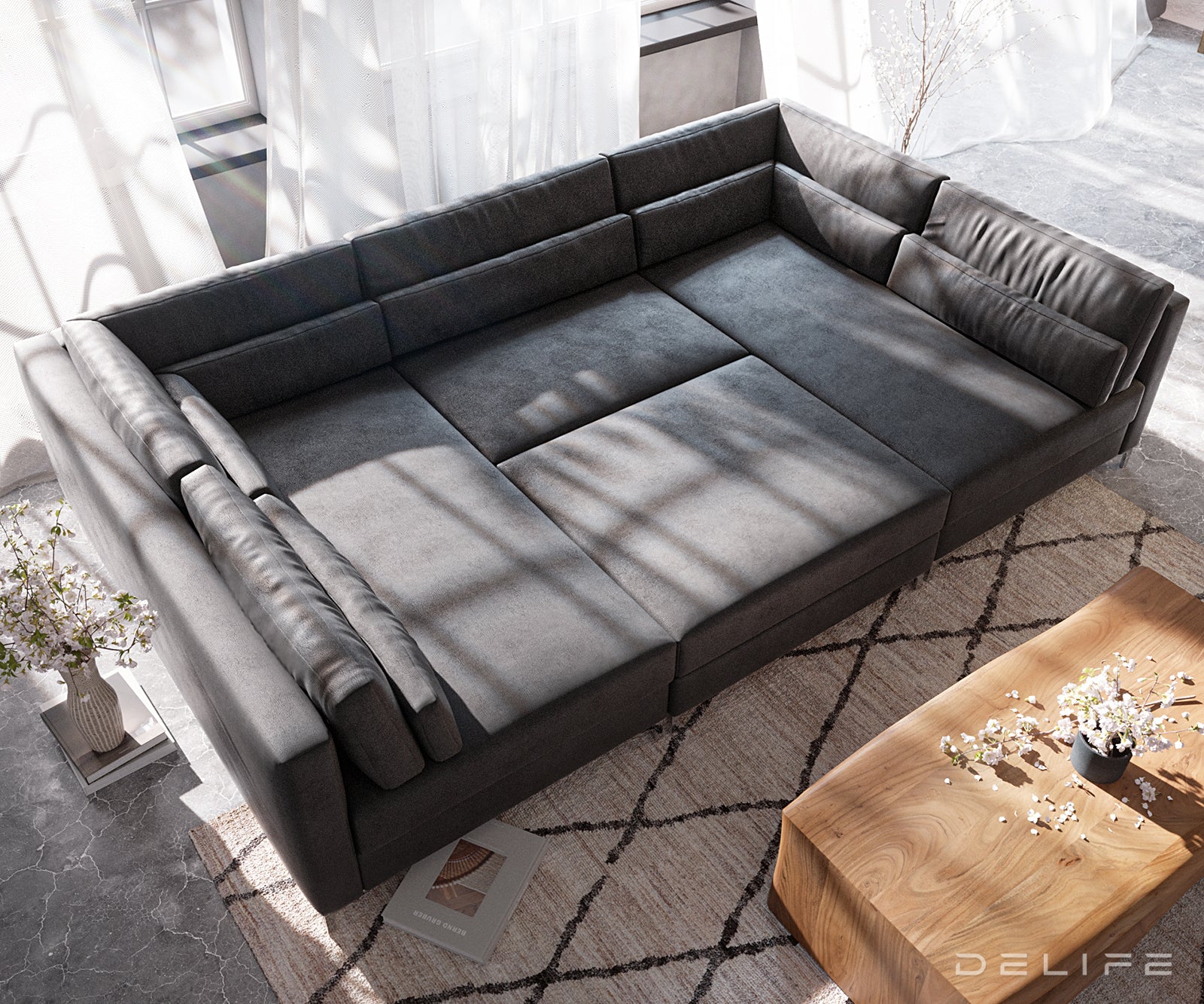 Kotna sedežna garnitura Elio 300x185cm, Material: Umetno usnje