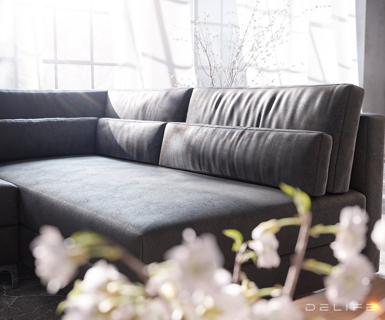 Kotna sedežna garnitura Elio 300x185cm, Material: Umetno usnje