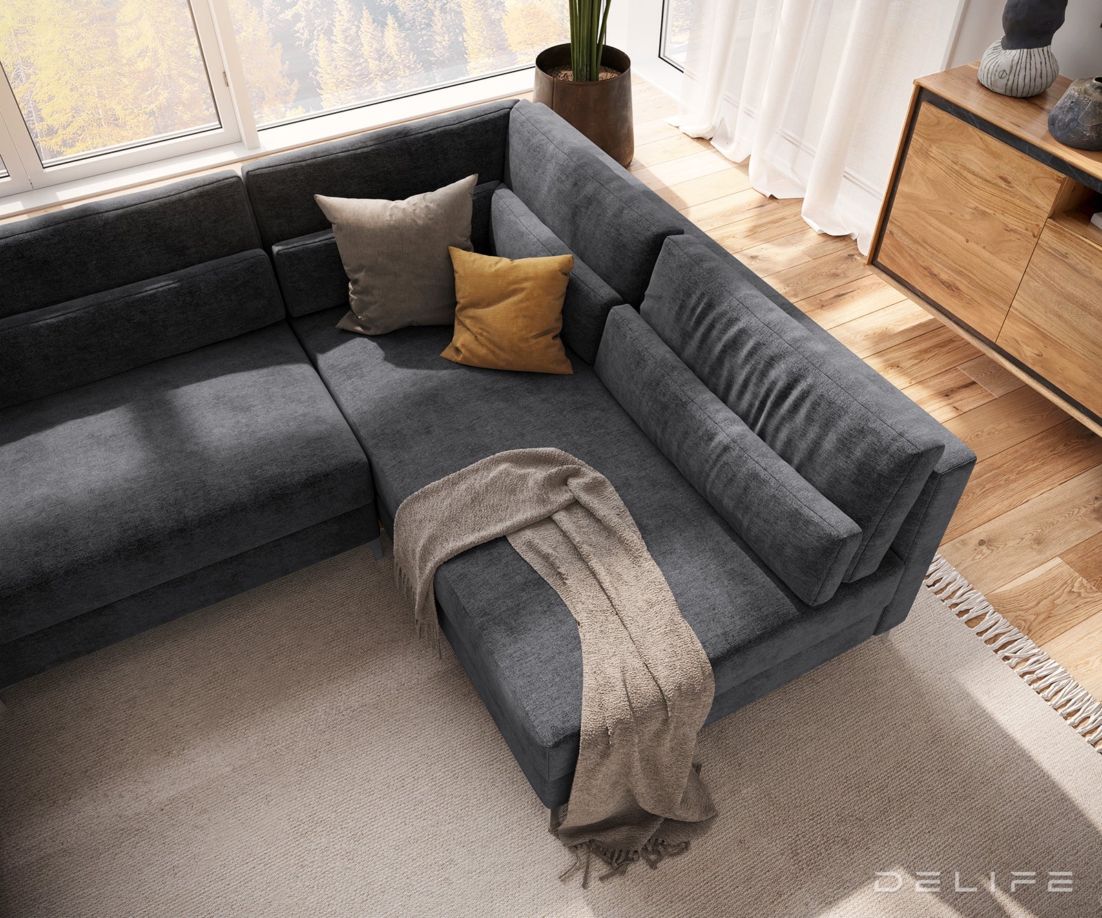 Kotna sedežna garnitura Elio 300x185cm, Material: Mikrofibra